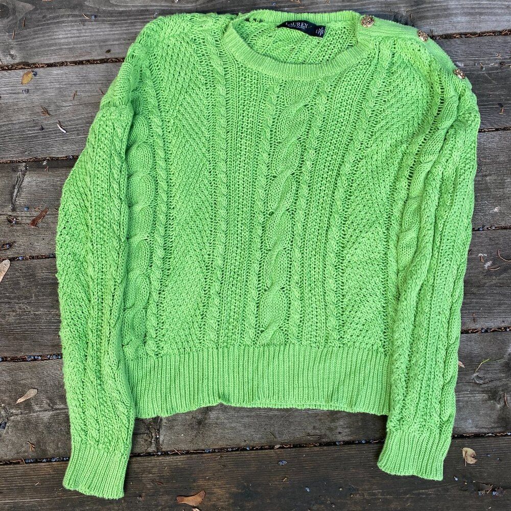 Ralph Lauren Black Label Ralph Lauren BLACK LABEL Cable Knit Sweater Green Large Size L / US 10 / IT 46 - 1 Thumbnail