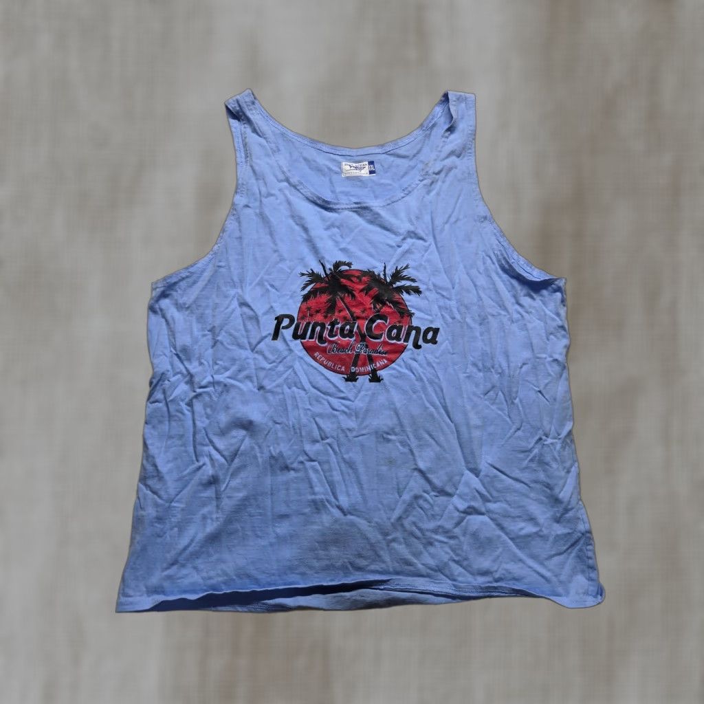 Vintage Punta Cana T Shirt Blue Republican Dominica Tank Top Sleeveless Men's 2XL XXL Size US XXL / EU 58 / 5 - 1 Thumbnail