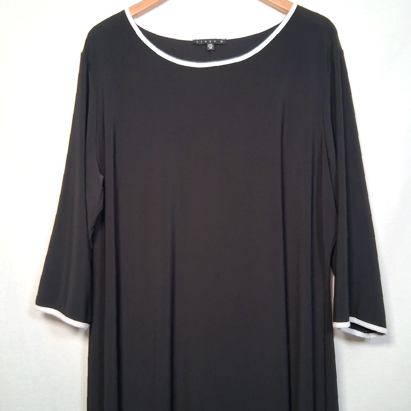 Vintage Tiana B Dress Plus Size Black White Trim Knee Length Classic Party Office Wear Size XXL / US 16-18 / IT 52-54 - 3 Thumbnail