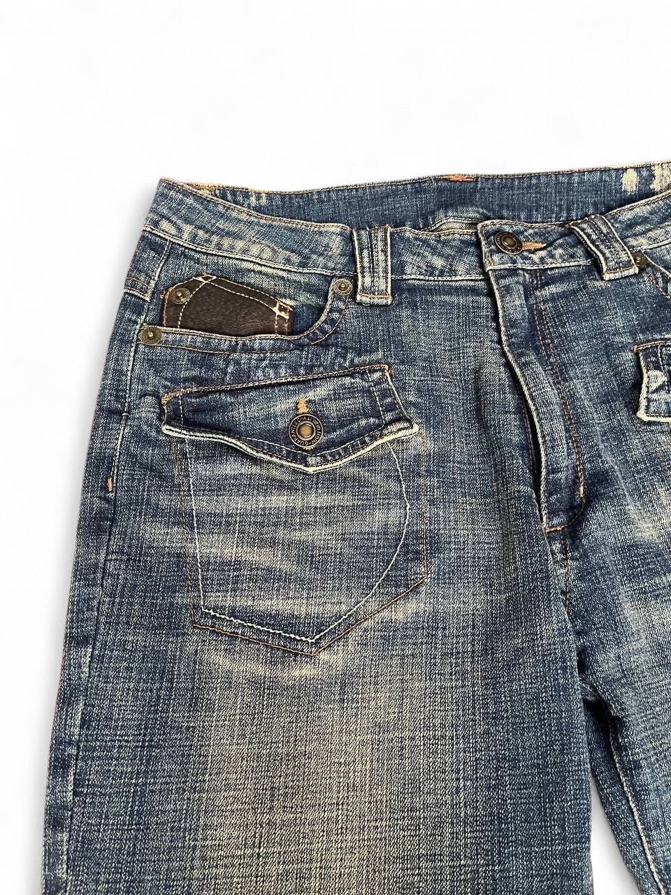 Tornado Mart Flare Jeans mud rusty pu leather pocket style multipocket Size US 33 - 4 Thumbnail