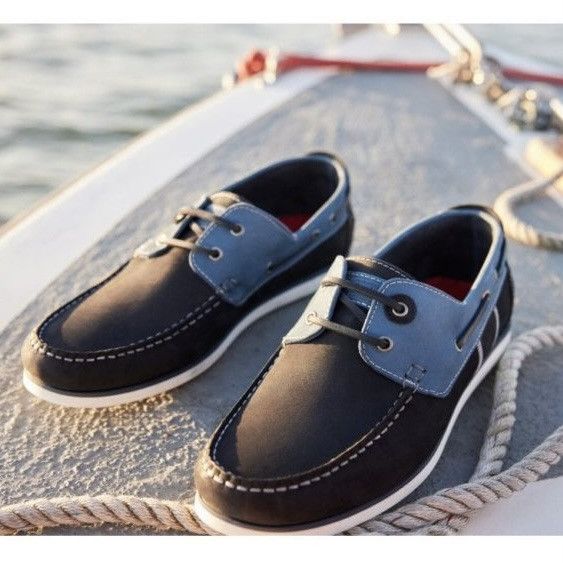 Barbour Barbour Mens Leather & Suede Wake Boat Shoes Washed Blue 12 Size US 12 / EU 45 - 16 Thumbnail