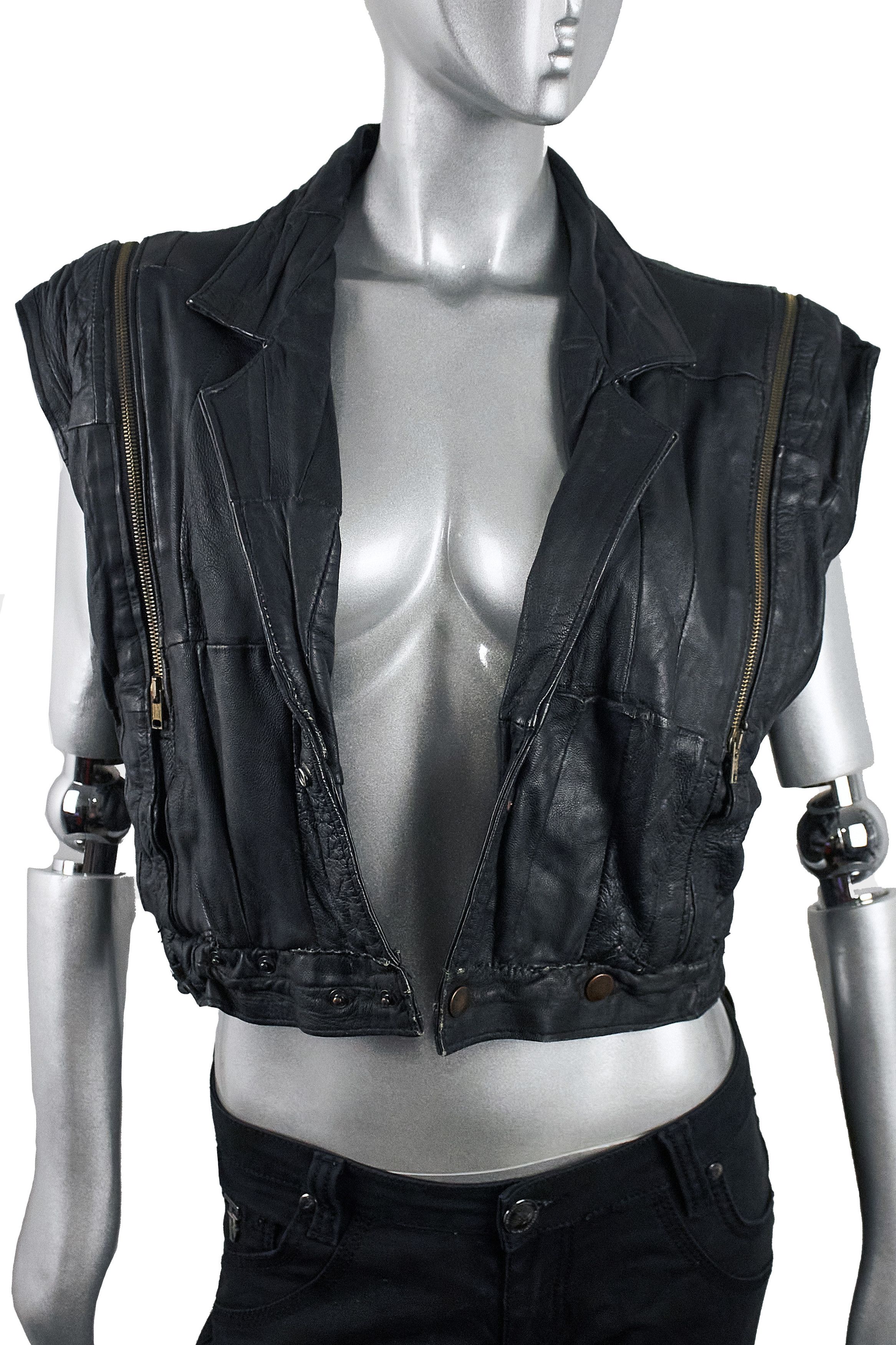 Handmade Handmade vintage Y2K women's black leather patchwork vest Size S / US 4 / IT 40 - 5 Thumbnail