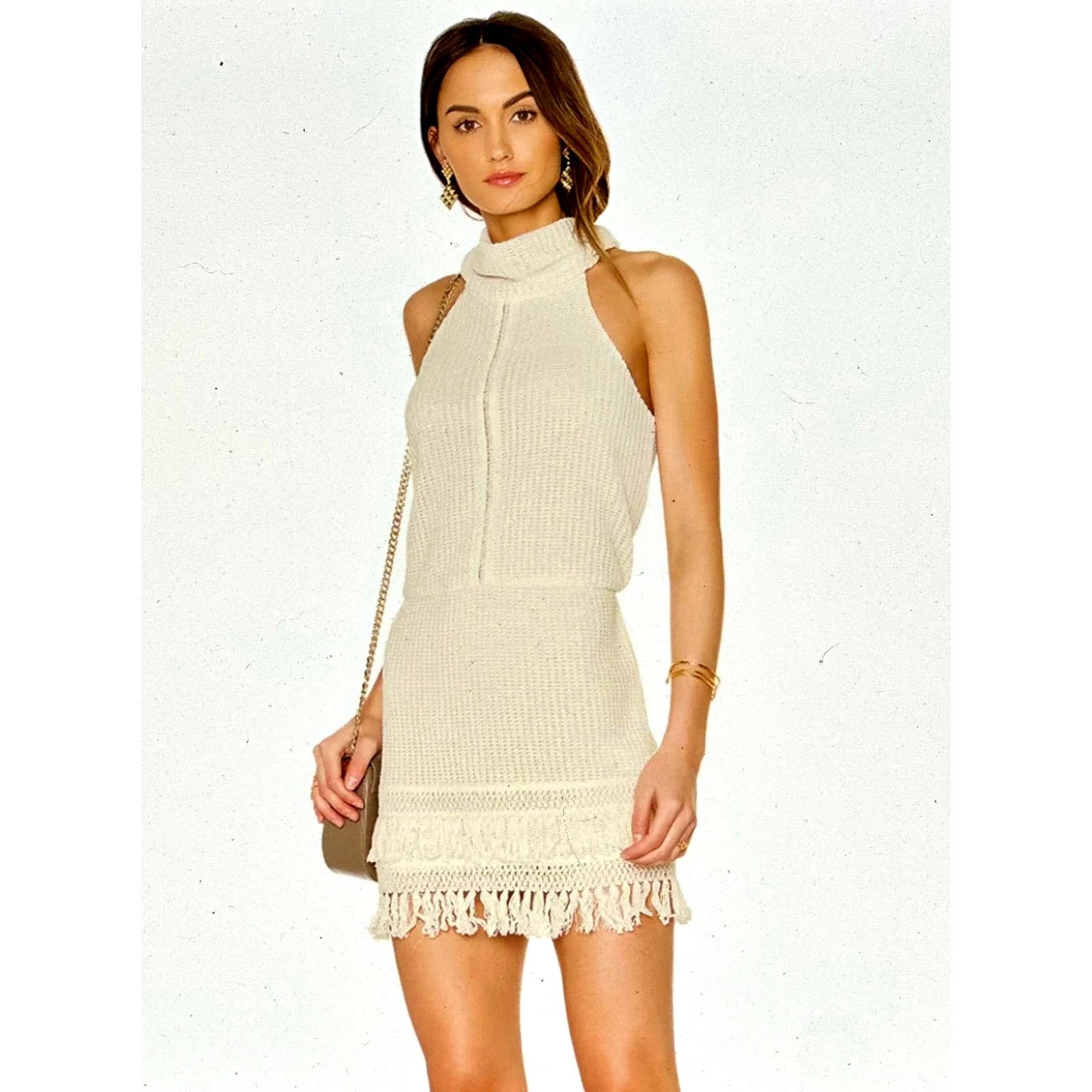 Saylor Saylor Rosario Halter Knit Fringe Dress in Ecru M Size M / US 6-8 / IT 42-44 - 4 Thumbnail