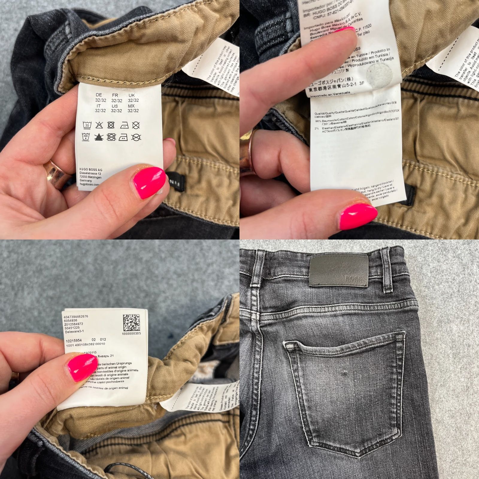 Hugo Boss HUGO BOSS Jeans Slim Tapered Delaware 30/32 Dark Wash Grey Whiskers Denim Cotton Elastane 5-Pocket Mens Jeans Size US 30 / EU 46 - 8 Thumbnail