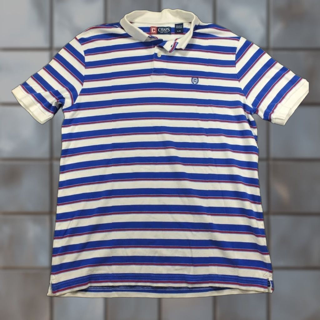 Chaps Chaps Polo Shirt Mens L Short Sleeve Striped Navy 100% Cotton Golf Rugby Shirt Polo Size US L / EU 52-54 / 3 - 1 Thumbnail