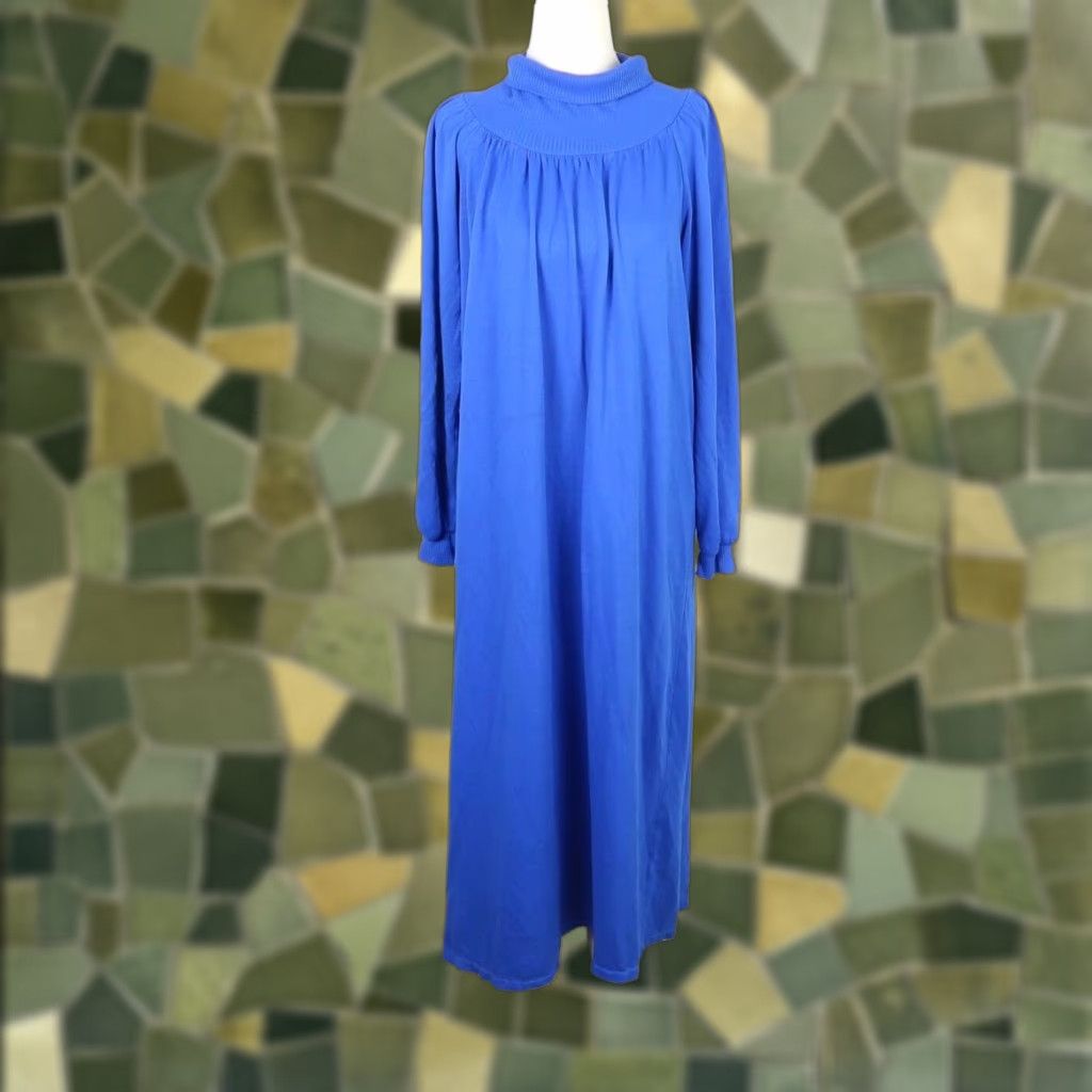 Vintage VINTAGE Charm Club 80s Dress Nightgown Midi Cobalt Blue Long Sleeve Mock Neck Women M Size M / US 6-8 / IT 42-44 - 1 Thumbnail