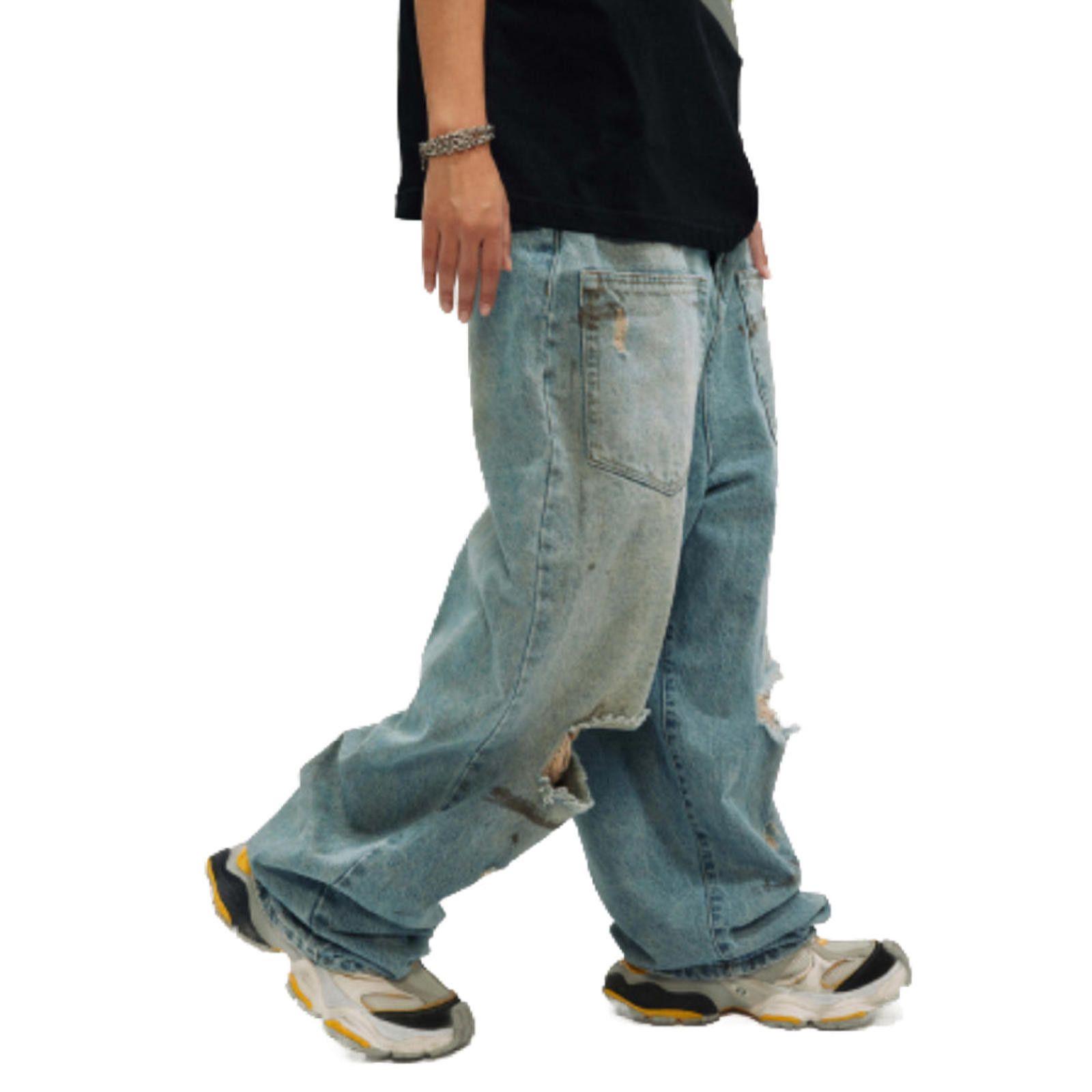 Japanese Brand Reversed Distressed Baggy Wide Leg Denim Jeans Size US 30 / EU 46 - 6 Thumbnail