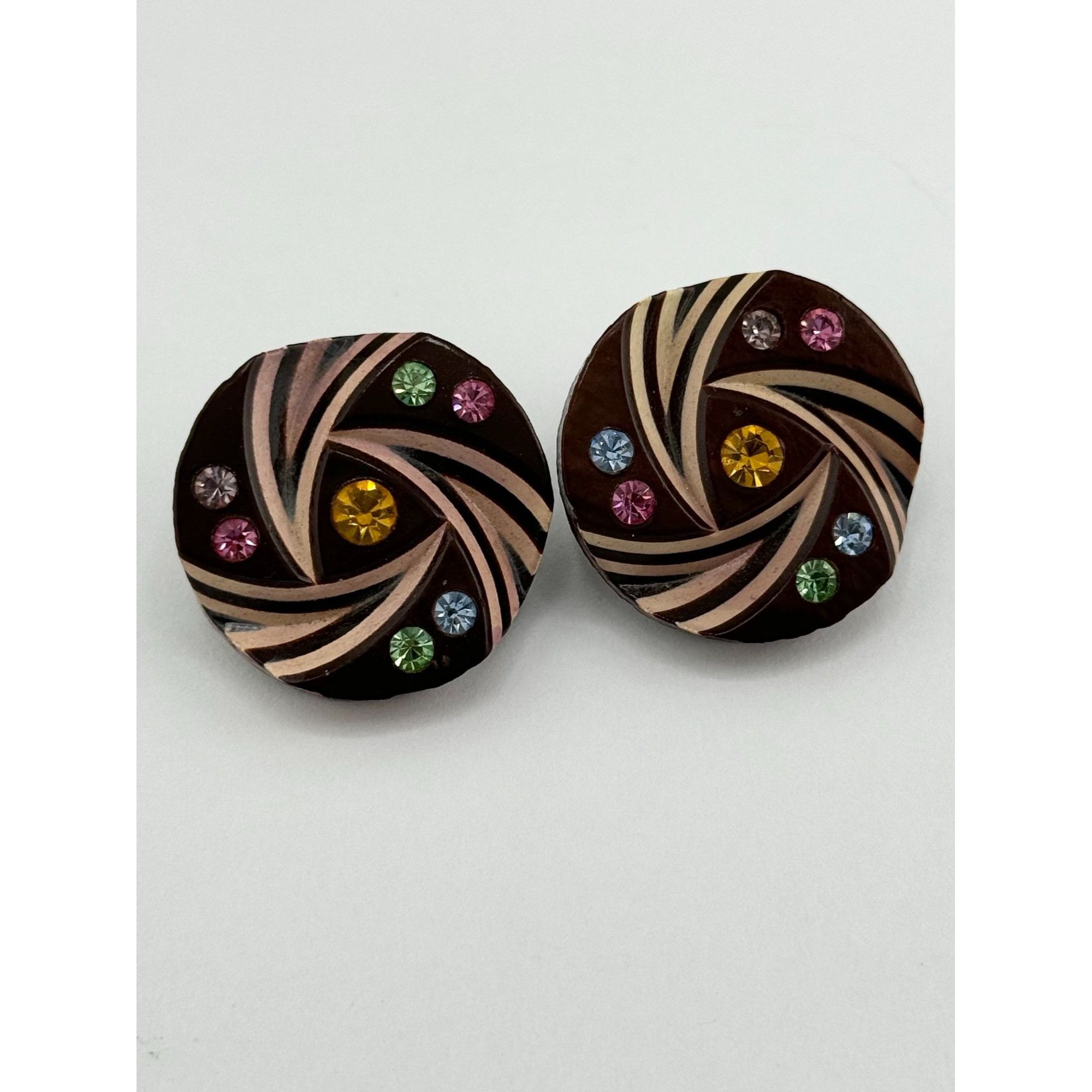 Vintage Vintage rhinestone wood clip on earrings Size ONE SIZE - 2 Thumbnail