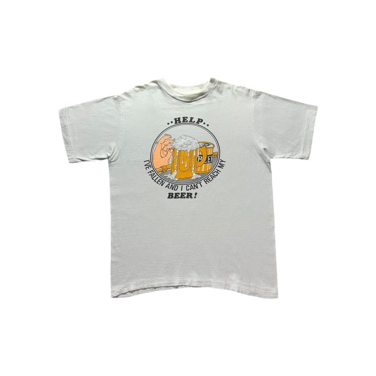 Hanes × Vintage Vintage Help I've Fallen And Cant Reach My Beer 80s T-Shirt Size US L / EU 52-54 / 3 - 1 Thumbnail