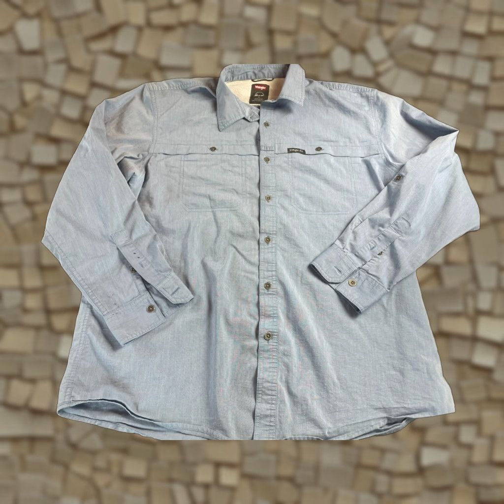 Wrangler Wrangler Shirt Men's XL Blue Metal Buttons Regular Fit Long Sleeve Button-Up Vented Size US XL / EU 56 / 4 - 1 Thumbnail