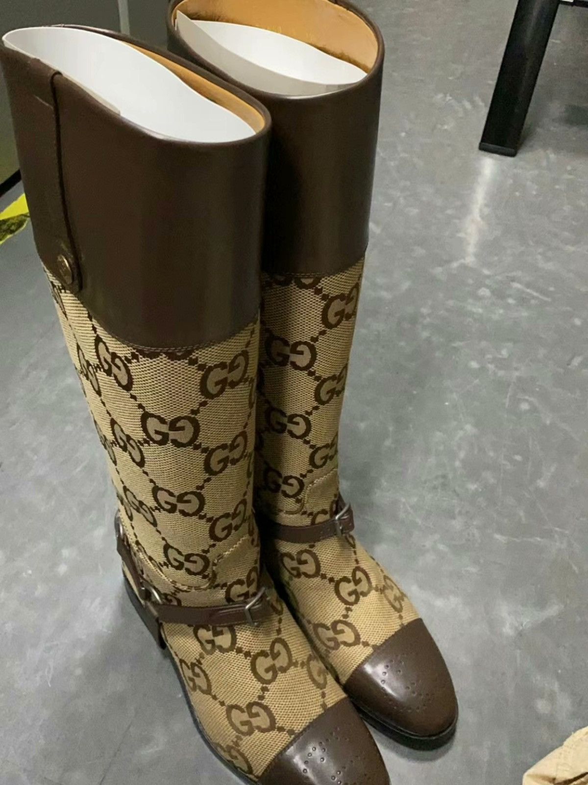 Gucci GG CANVAS & LEATHER KNEE BOOTS Size US 10 / EU 43 - 1 Thumbnail