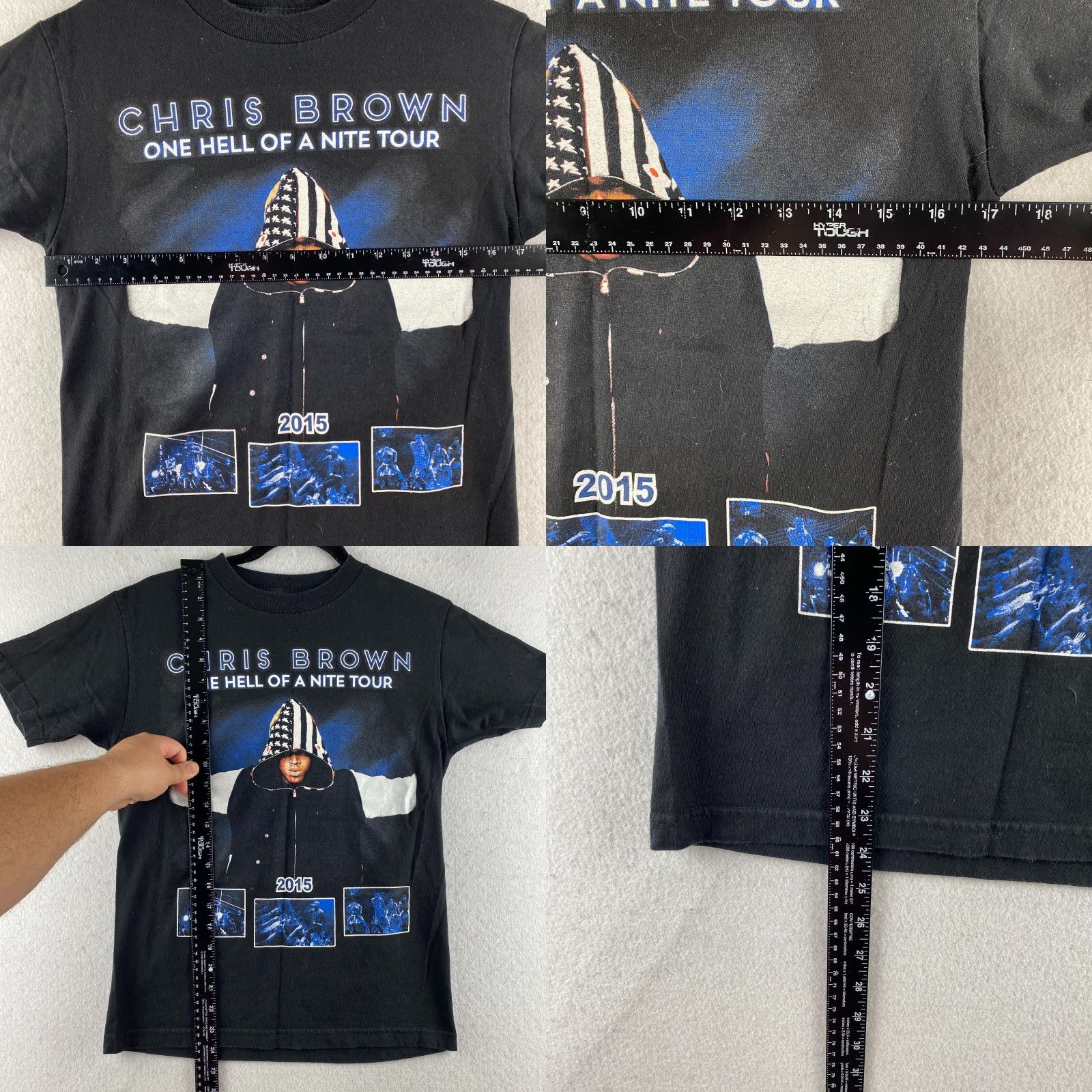 Anvil Chris Brown Concert Shirt Mens S 2015 One Hell of a Nite Tour Double Sided Shirt Men Small Brown Cotton Knit Logo Graphic Print Concert Tour Mens Size US S / EU 44-46 / 1 - 8 Thumbnail