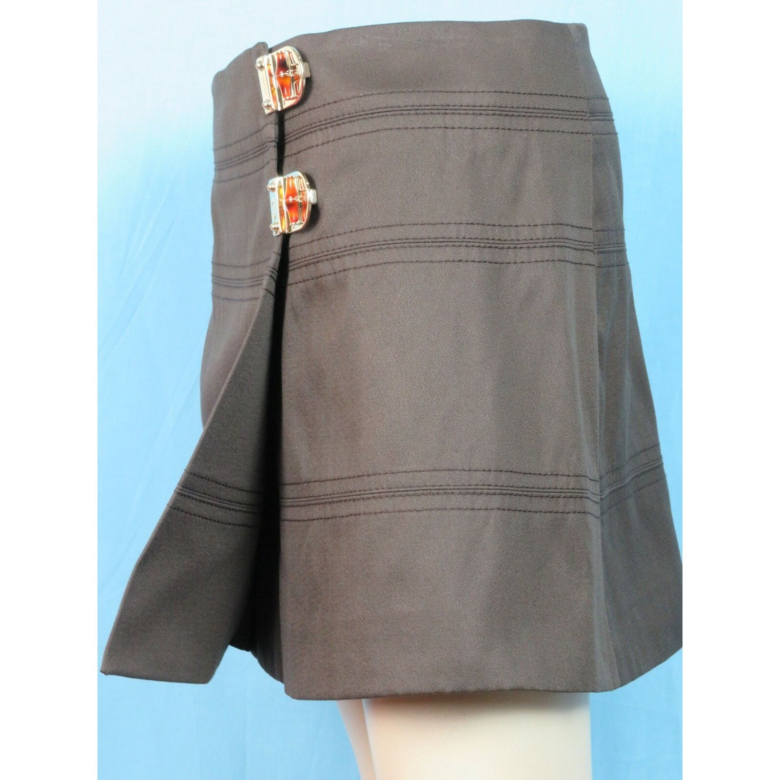 Gucci GUCCI 212891 BROWN COTTON JEWELED TURNLOCKS BUCKLE SKIRT 44 Size 30" / US 8 / IT 44 - 3 Thumbnail
