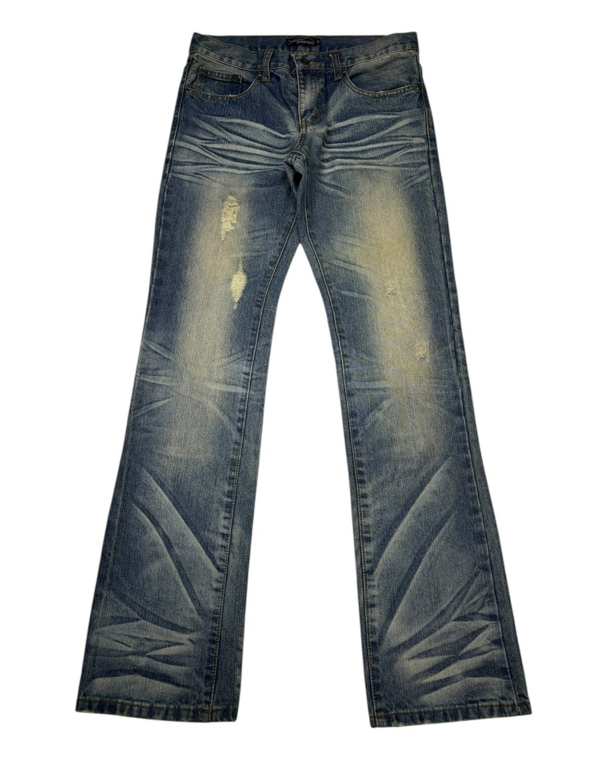 If Six Was Nine × Le Grande Bleu (L.G.B.) × Tornado Mart FLARE SLIM FIT INDECENT CLAWMARK DENIM JEANS Size US 31 - 3 Thumbnail