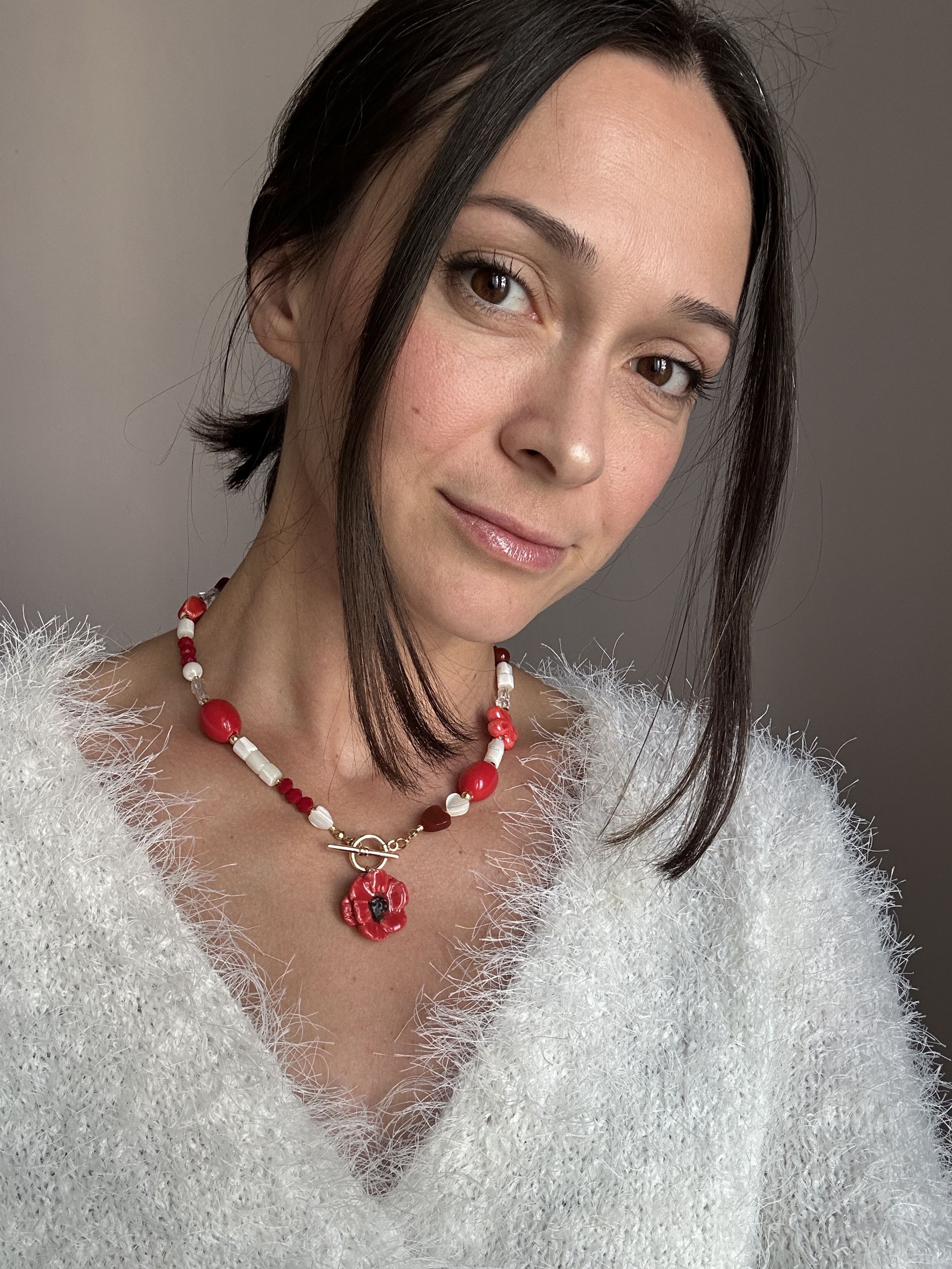 Other Handmade Ceramic Poppy Necklace – Floral Jewelry Size ONE SIZE - 2 Thumbnail