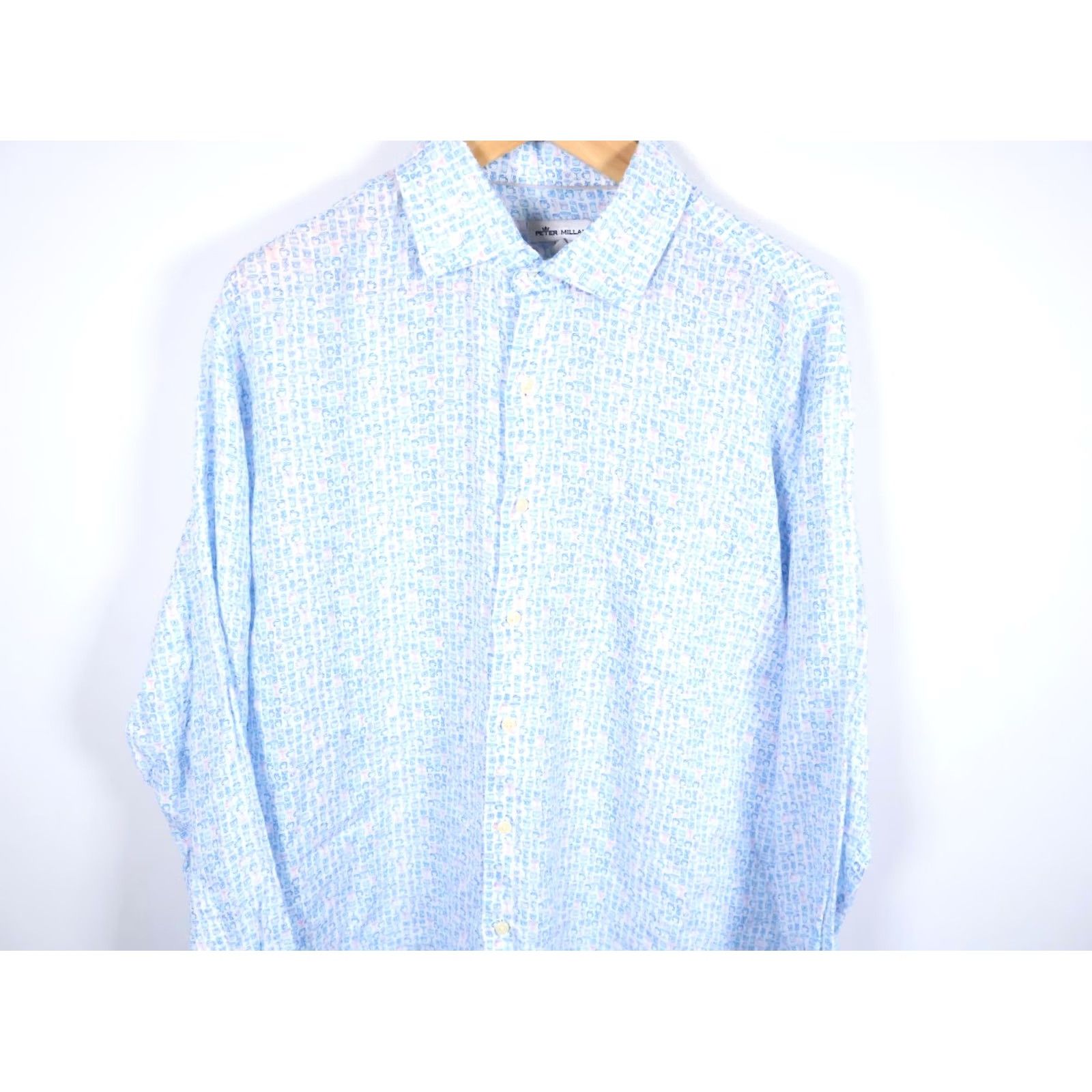 Peter Millar Peter Millar Linen Shirt Men's XL Blue Pink Cocktail Martini Motif Long Sleeve Size US XL / EU 56 / 4 - 4 Thumbnail