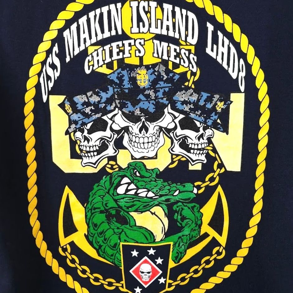 Gildan USS Makin Island LHD8 T Shirt Mens Size Large Blue Chiefs Mess Amphibious Assault Ship Navy USN Military Shirt Size US L / EU 52-54 / 3 - 5 Thumbnail