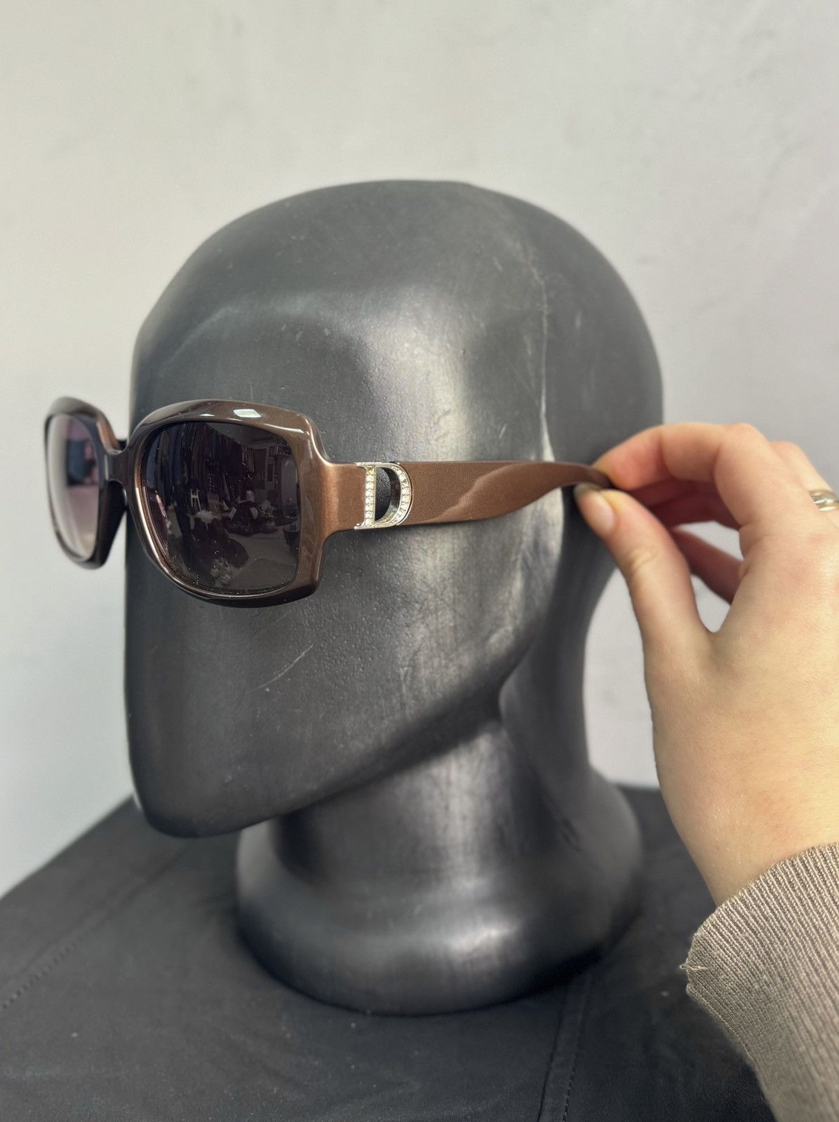 Dior Dior evening2 brown oversized sunglasses strass logo sides Size ONE SIZE - 1 Thumbnail