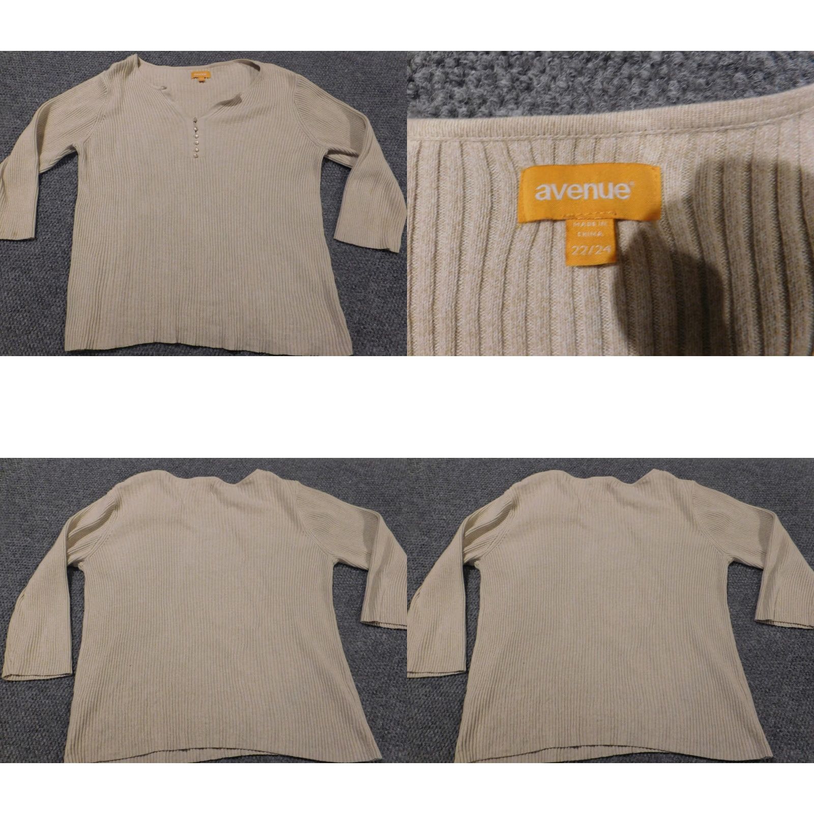 Avenue Avenue Sweater Pullover Women 22 Beige Long Sleeve Cotton Knit V-Neck Embroidered Casual Stretch Modern Vintage No Size 3XL / US 20-22 - 9 Thumbnail