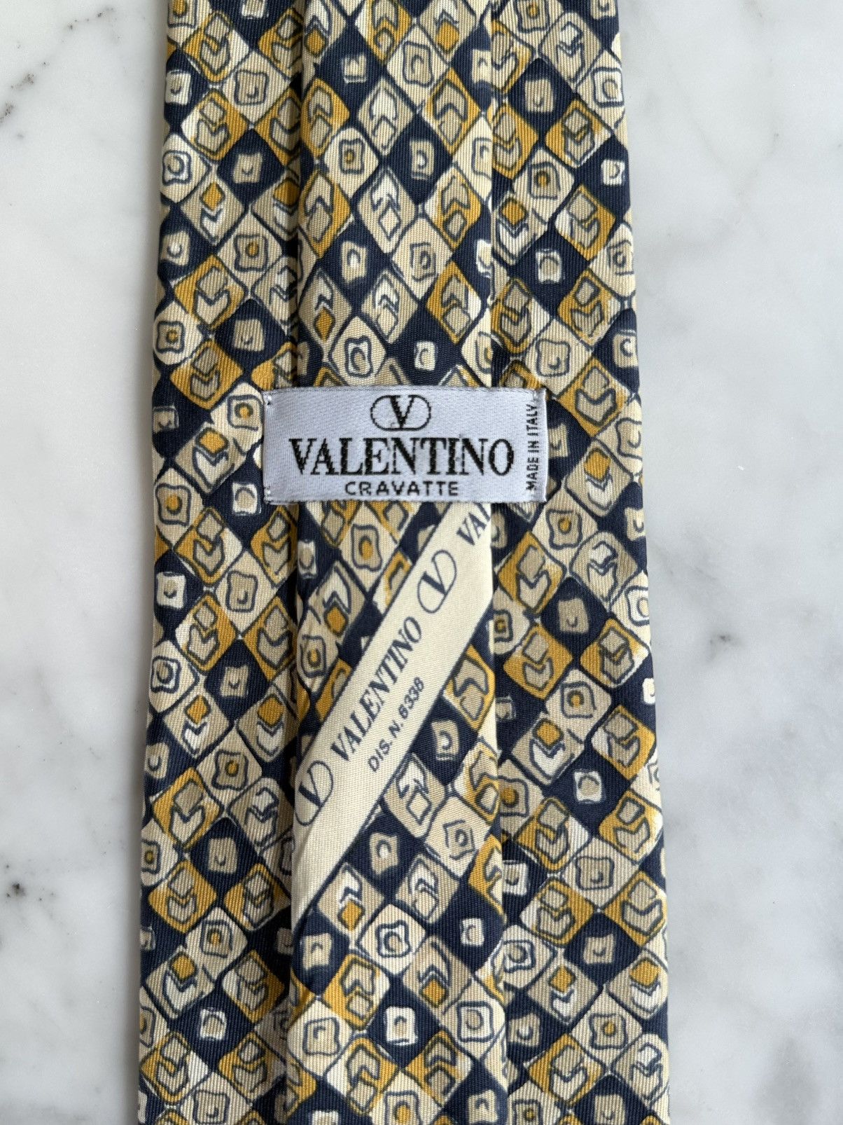 Valentino Valentino Navy Gold Geometric Tie DIS N 6388 100% Silk Italy Size ONE SIZE - 1 Thumbnail