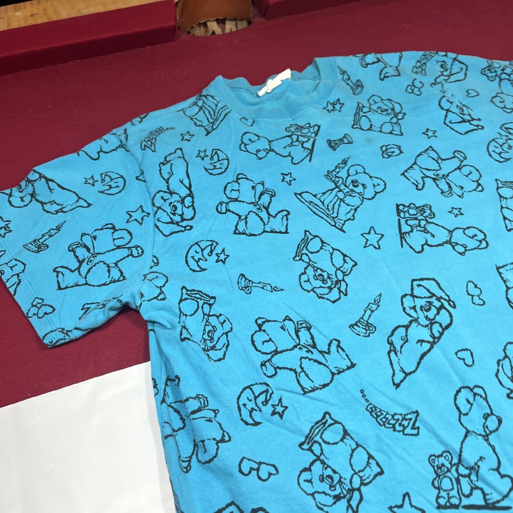 AQUA VINTAGE Zoo Crew 80s Aqua Blue TEDDY BEAR PJS MOON stars Long Night Shirt Women’s Size L / US 10 / IT 46 - 6 Thumbnail