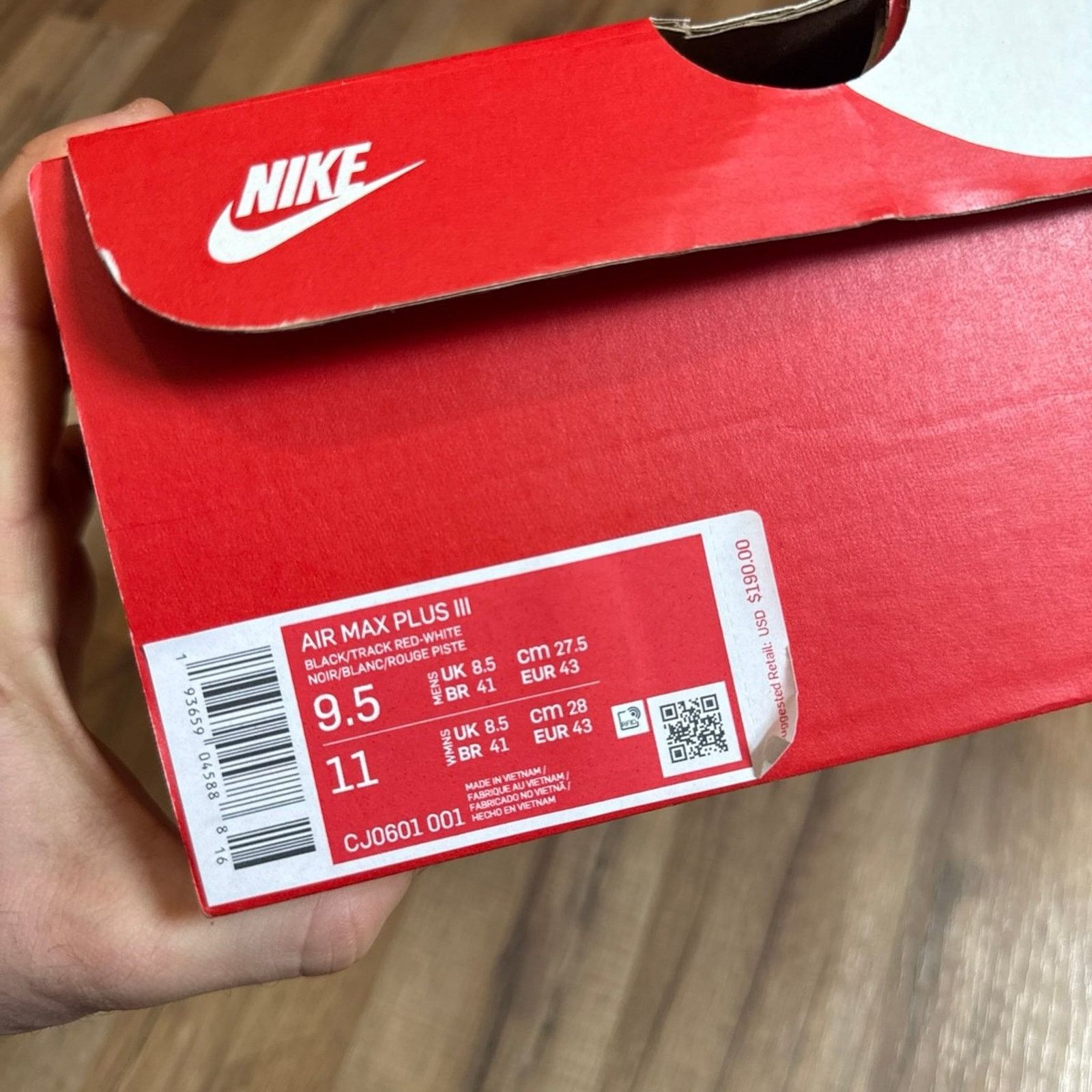 Nike Nike Air Max Plus 3 Black White Track Red Size US 9.5 / EU 42-43 - 12 Thumbnail