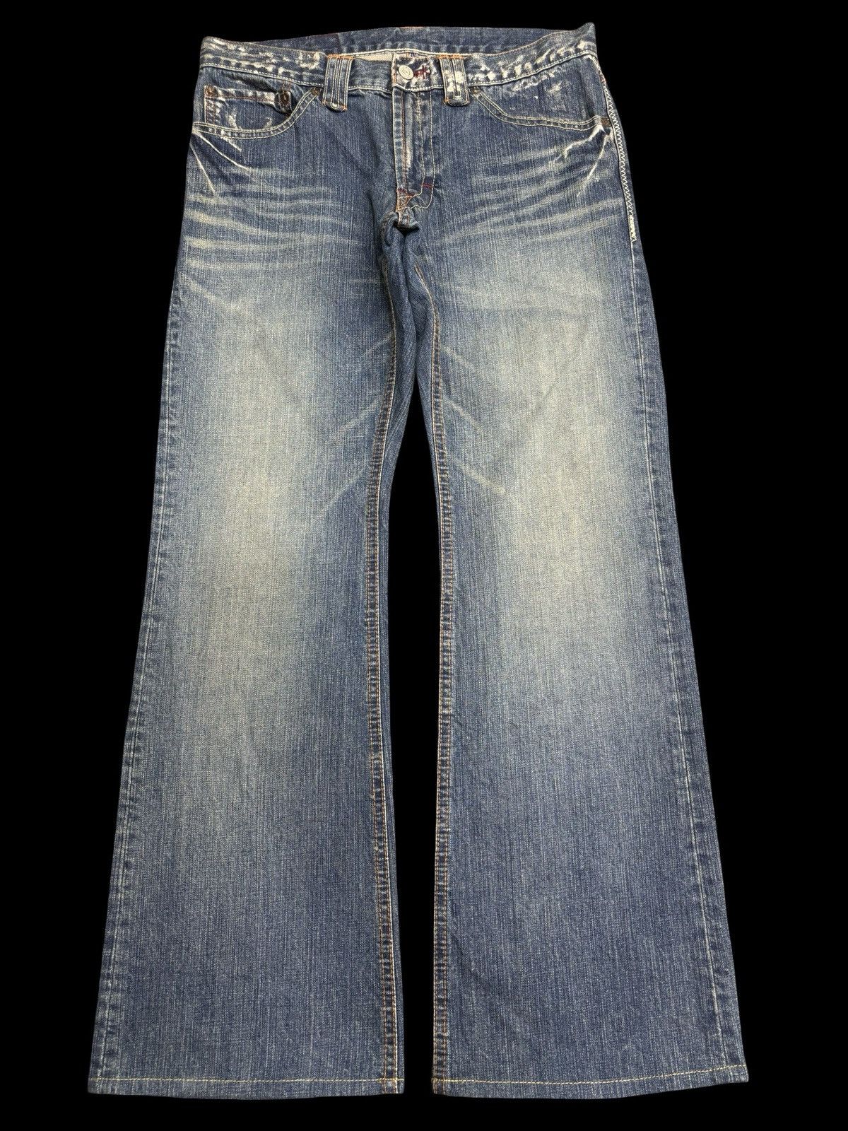 Japanese Brand 💥Flare💥Vintage 90s Blue Way Paint Minimalist Denim F522 Size US 32 / EU 48 - 2 Thumbnail