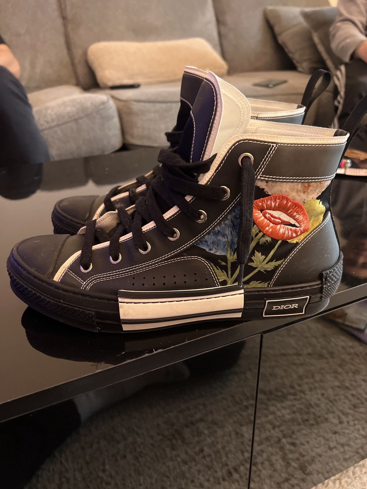 image of Christian Dior Monsieur x Dior Raymond Pettibon X Dior Hightop B23 “Lip Flower” Sneaker in Black (S