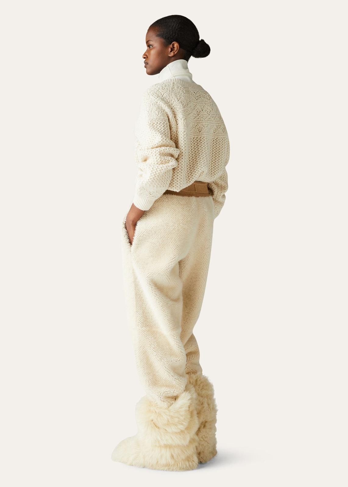Loro Piana o1srvl11e1224 Gadiel Shearling Joggers in Ivory & Brown Size 27" / US 4 / IT 40 - 6 Thumbnail