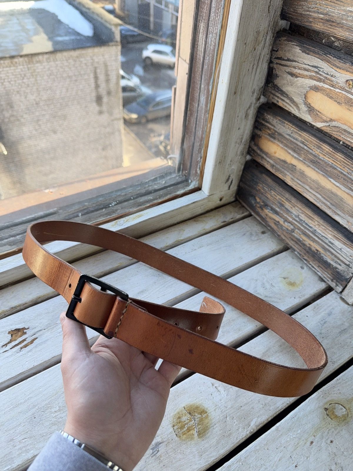Japanese Brand Vintage 00s Western Cowboy Brown Leather Belt Minimal Buckle Size ONE SIZE - 4 Thumbnail