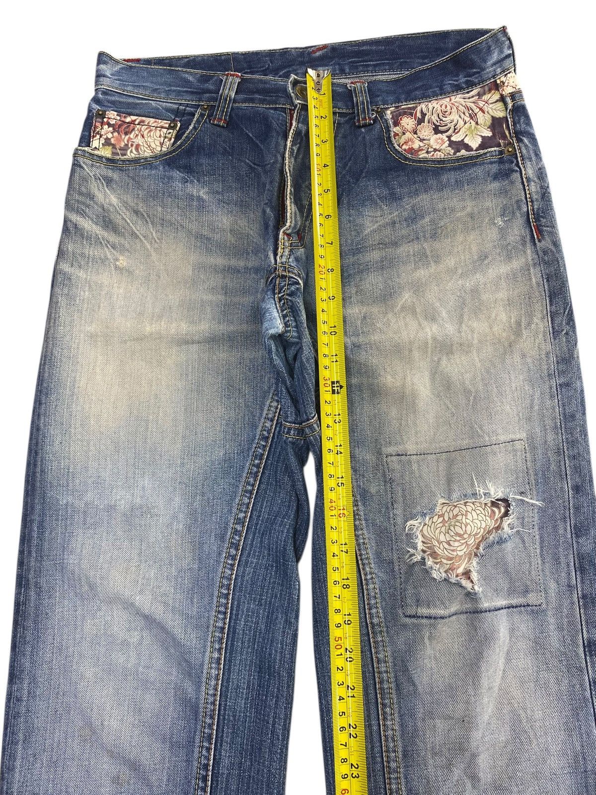 Japanese Brand Eternal Blue Ripped Patchwork Style Loose Jeans Size US 30 / EU 46 - 6 Thumbnail