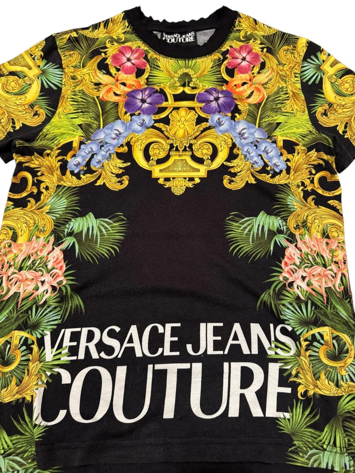 90s VERSACE JEANS COUTURE tシャツ Lサイズ Vintage 1990's Versace Jeans Couture Medusa Embroidered