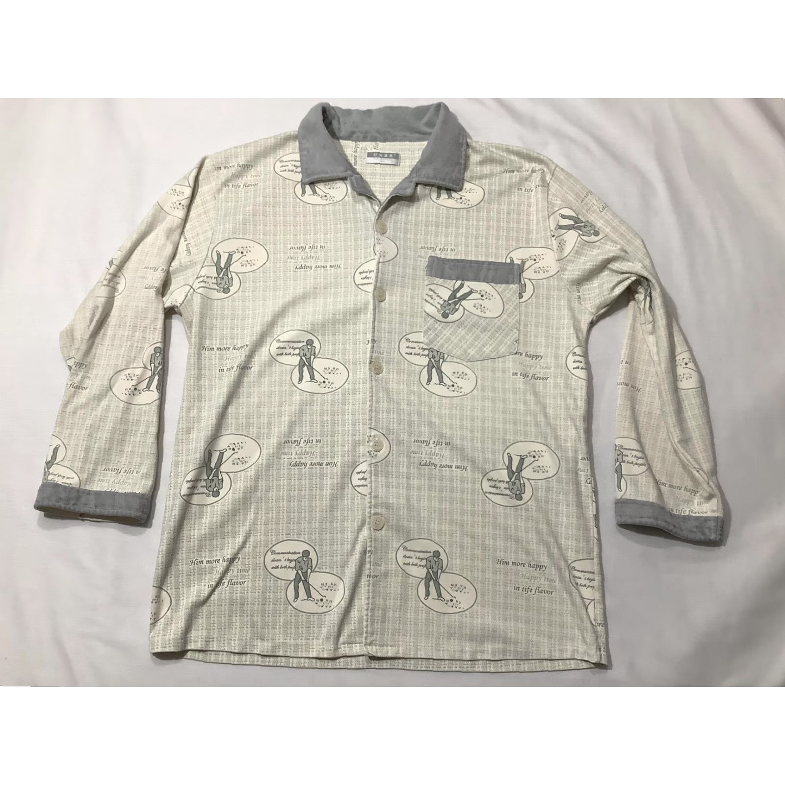 Vintage SHEYCHENKO Pajama Top Mens 2XL Beige Golf Print Button Front Long Sleeve Lounge Size US XXL / EU 58 / 5 - 2 Thumbnail