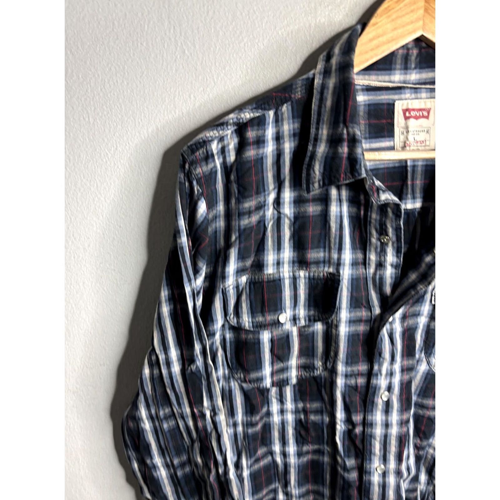 Levi's Levi's Mens Large Blue Plaid Long Sleeve Western Pearl Snap Casual Shirt Size US L / EU 52-54 / 3 - 2 Thumbnail