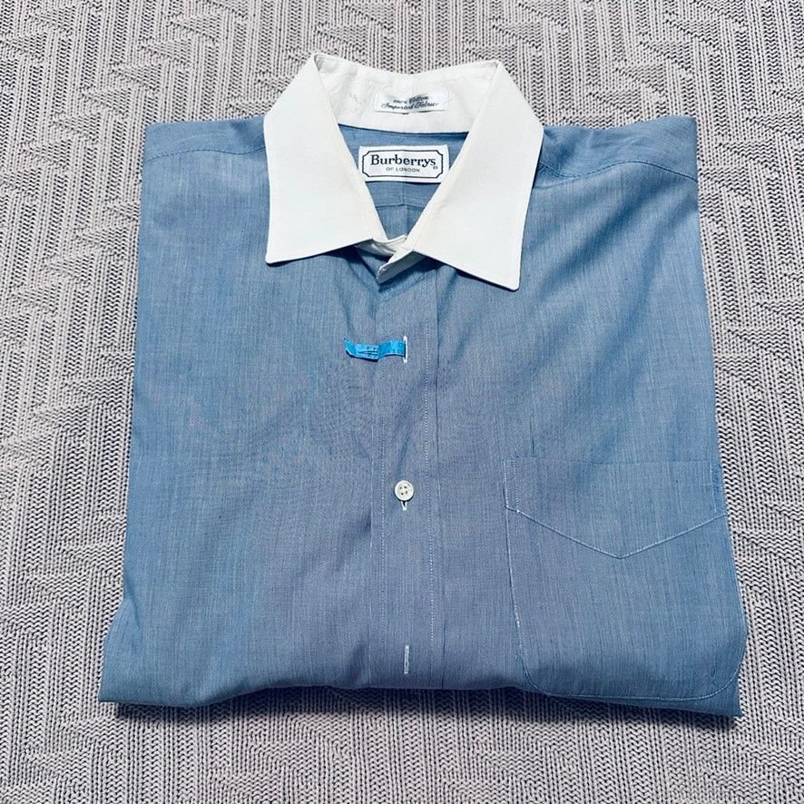 image of Vintage Burberry Blue Long Sleeve Button Down, Men's (Size XL)