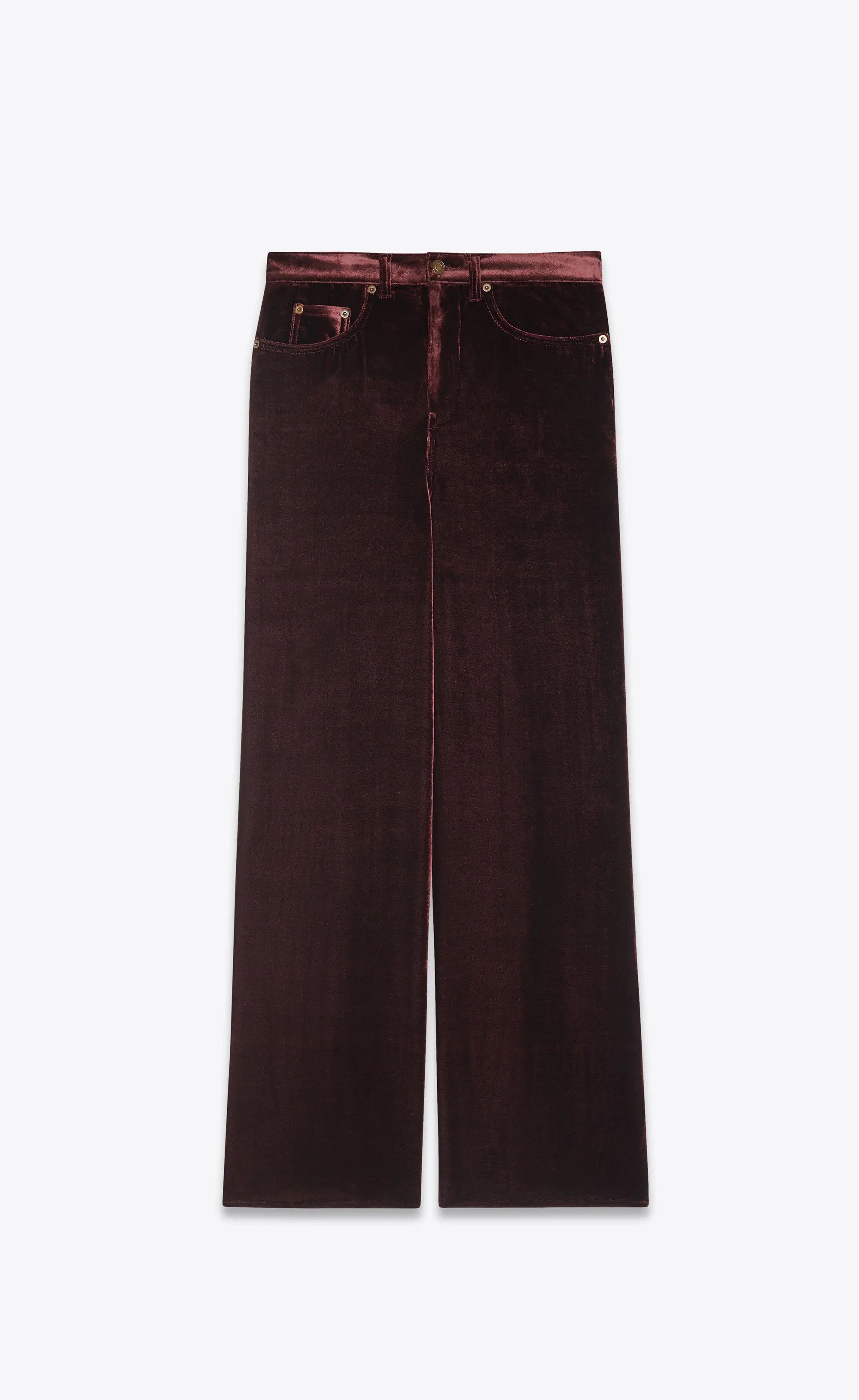 Saint Laurent Paris o1bcso1str0226 Wide Leg Pants in Velvet in Burgundy Size US 33 - 1 Thumbnail