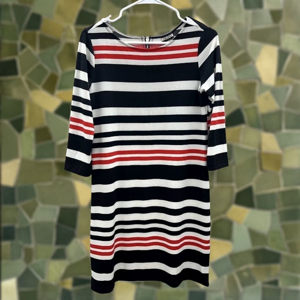 Vintage Womens HAANI Striped 3/4 Sleeve Dress Size Small Knee Length Black Size S / US 4 / IT 40 - 1 Thumbnail