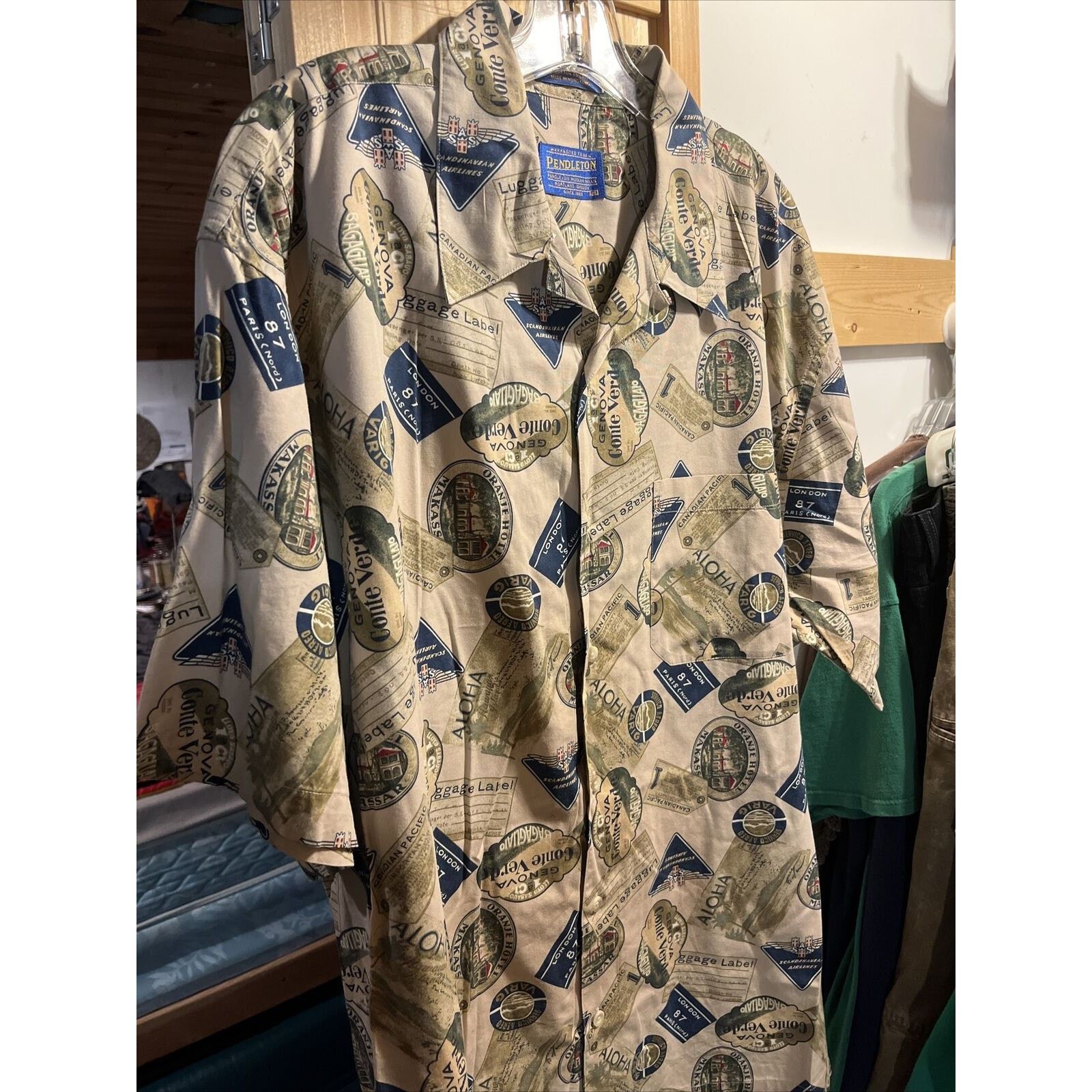 Pendleton Pendleton Men’s XL Beige Luggage Print Cotton Hawaiian Shirt Size US XL / EU 56 / 4 - 5 Thumbnail