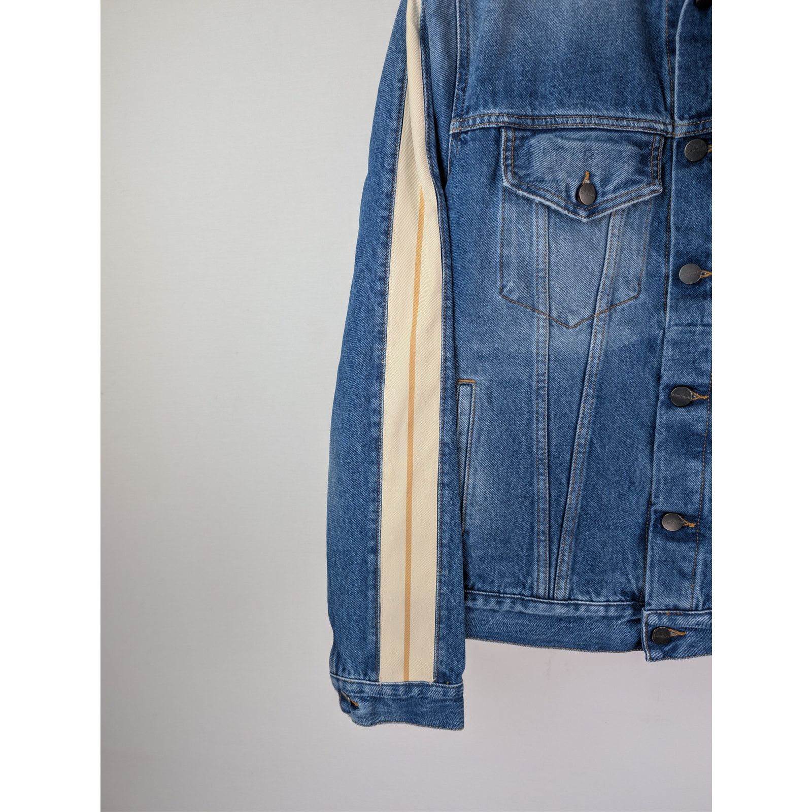 Palm Angels o1rshd1 Indigo Track Denim Jacket in Light Blue / White Size US XS / EU 42 / 0 - 5 Thumbnail