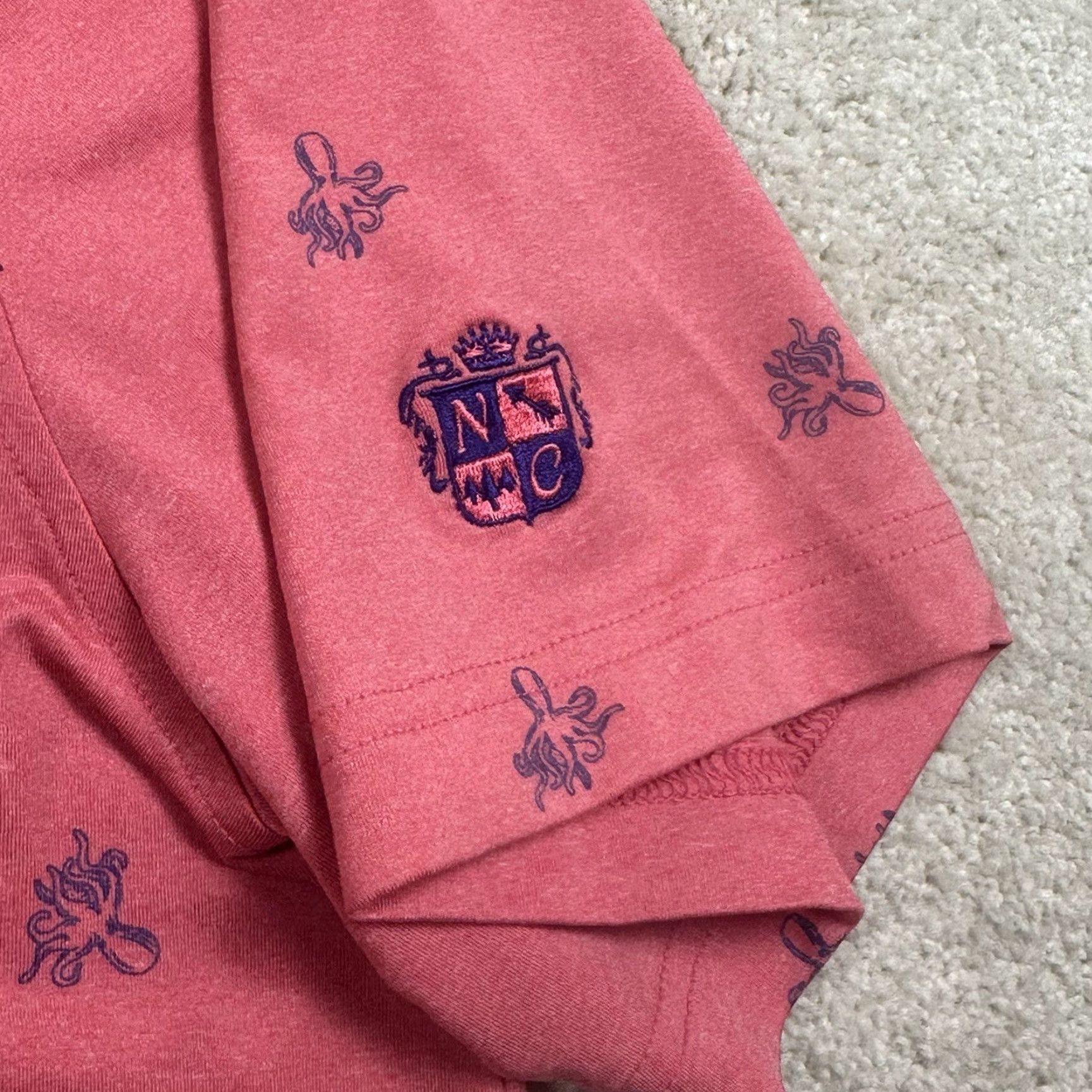 johnnie-O johnnie-O Polo Shirt Mens Large Pink Octopus AOP Stretch Golf Shirt Mens Regular Polo Size US L / EU 52-54 / 3 - 4 Thumbnail