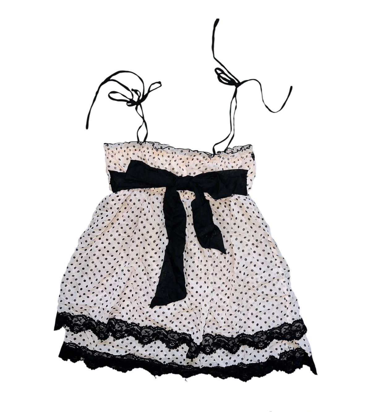 Japanese Brand Tralala pastel pink polkadot bow tie cami💖🎀 Size ONE SIZE - 2 Thumbnail