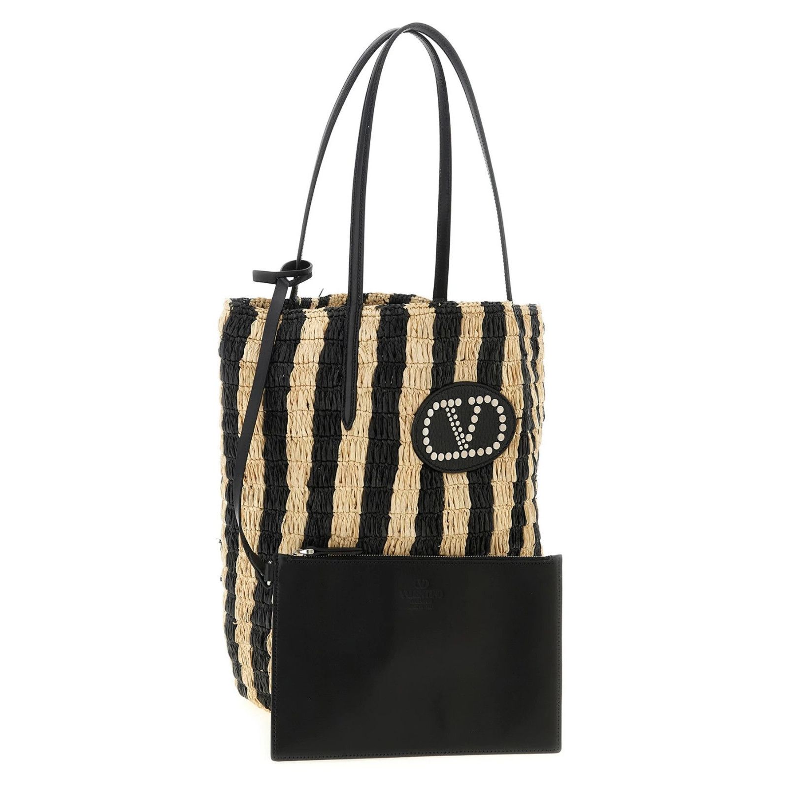 Valentino VALENTINO GARAVANI Striped Black White Straw Raffia Shopper Size ONE SIZE - 3 Thumbnail