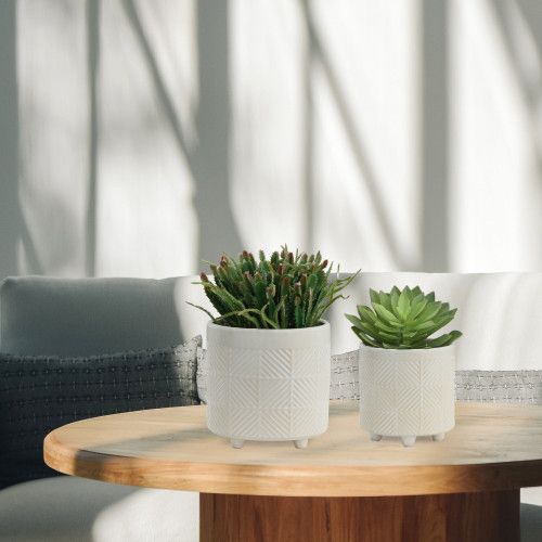 Designer × Homemade S/2 6/8" TEXTURED PLANTERS, SHINY WHITE Size US L / EU 52-54 / 3 - 8 Thumbnail