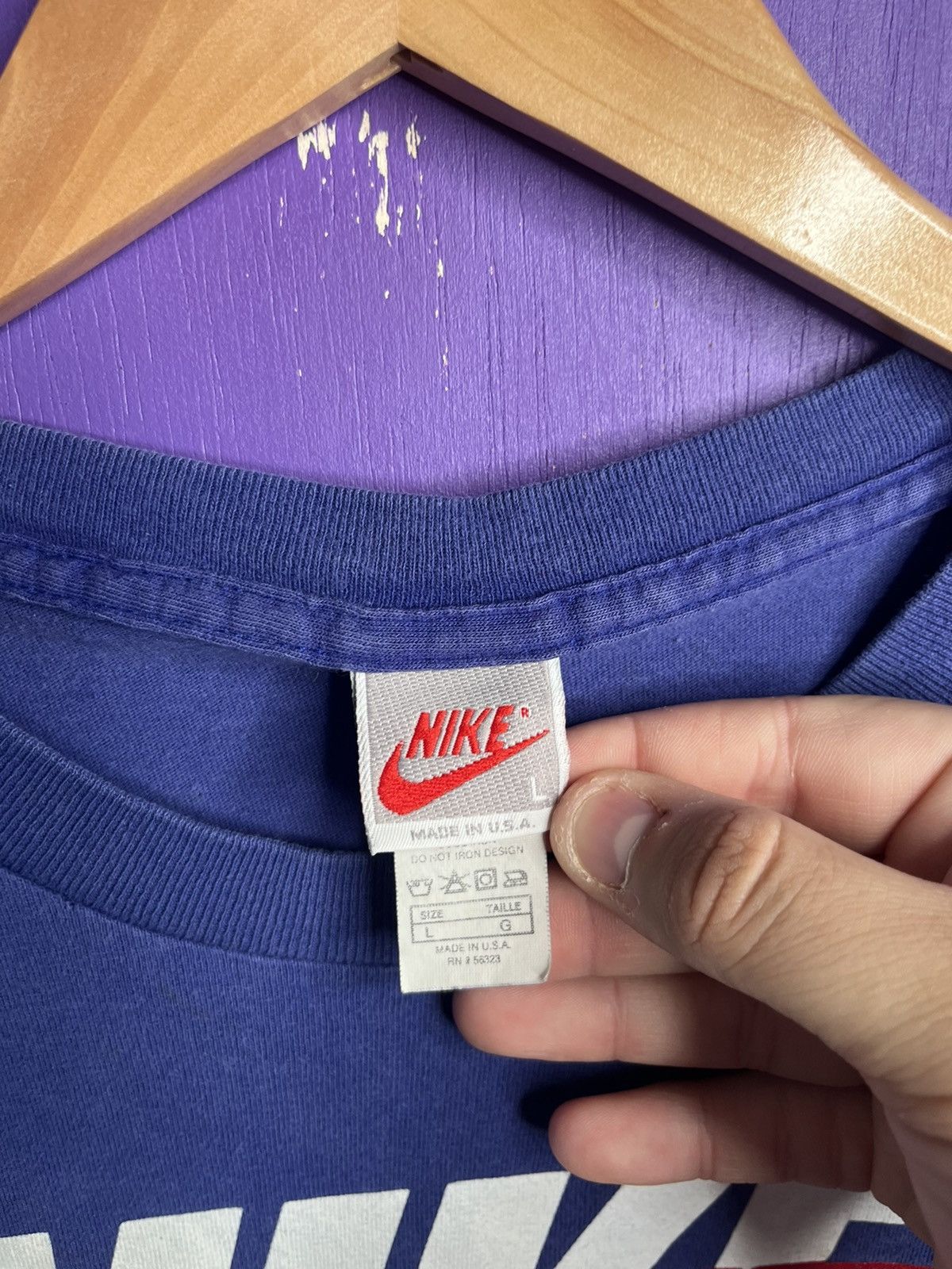Nike × Vintage Vintage 90s Nike double logo faded t-shirt Size US L / EU 52-54 / 3 - 4 Thumbnail