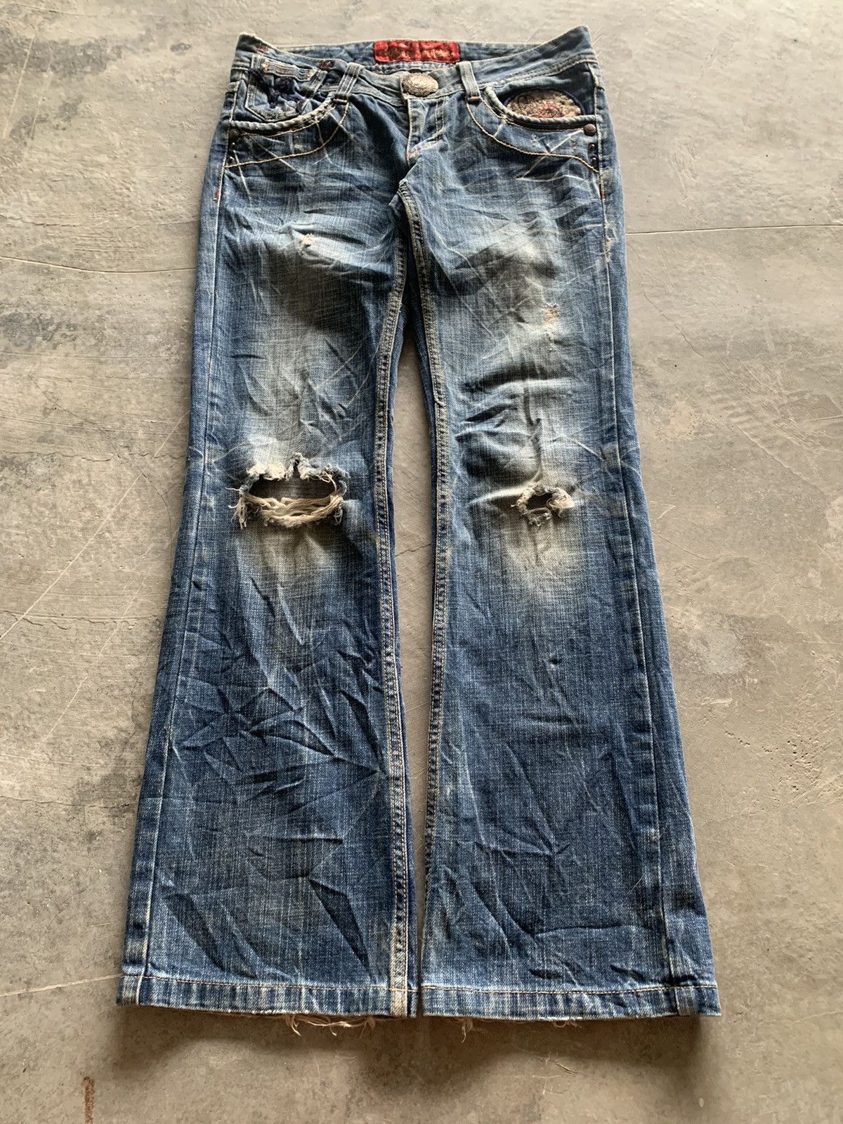 flare vintage y2k embroidery japanese denim red pepper