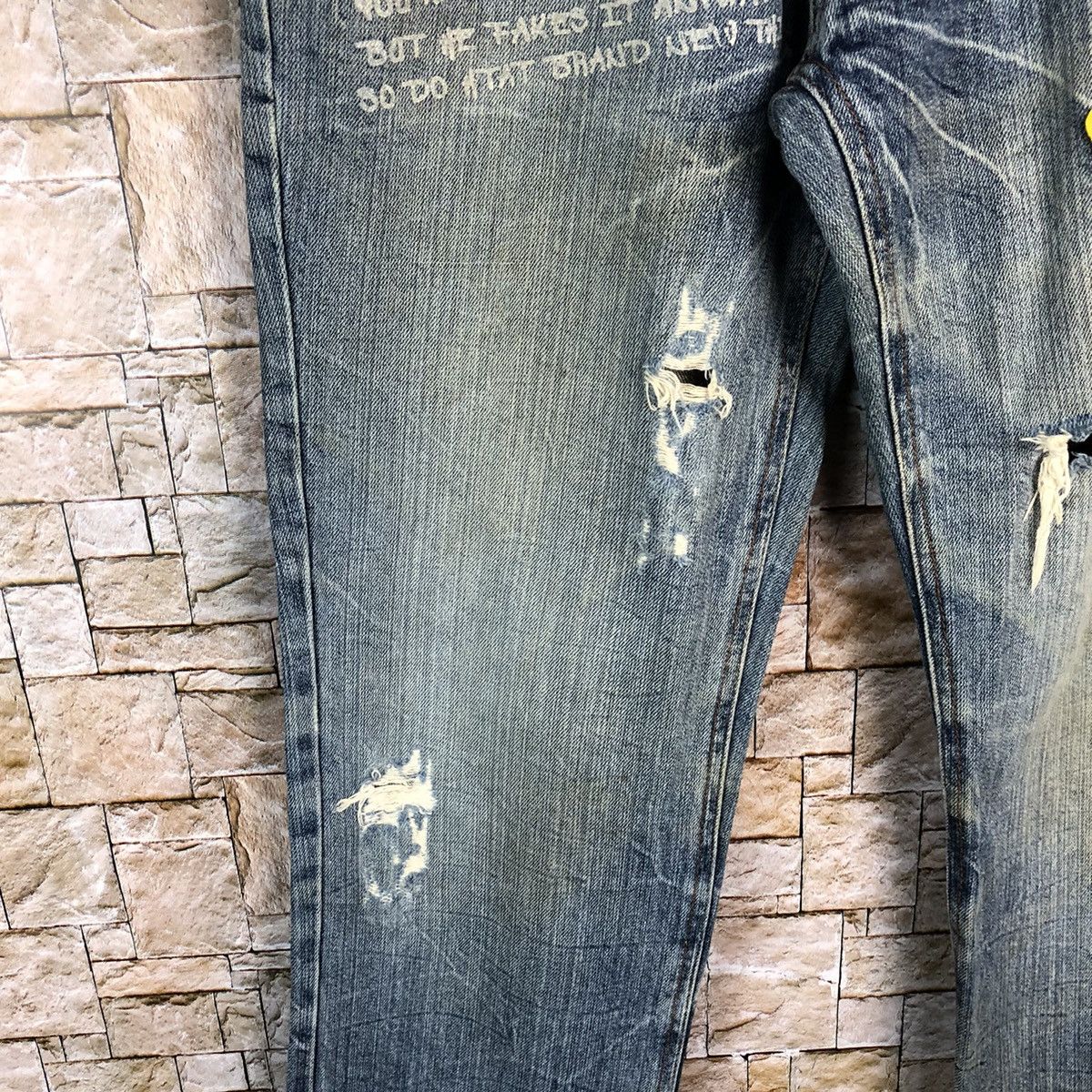 Japanese Brand One Beach Blue Distressed Denim Pants #A130 Size US 31 - 11 Thumbnail