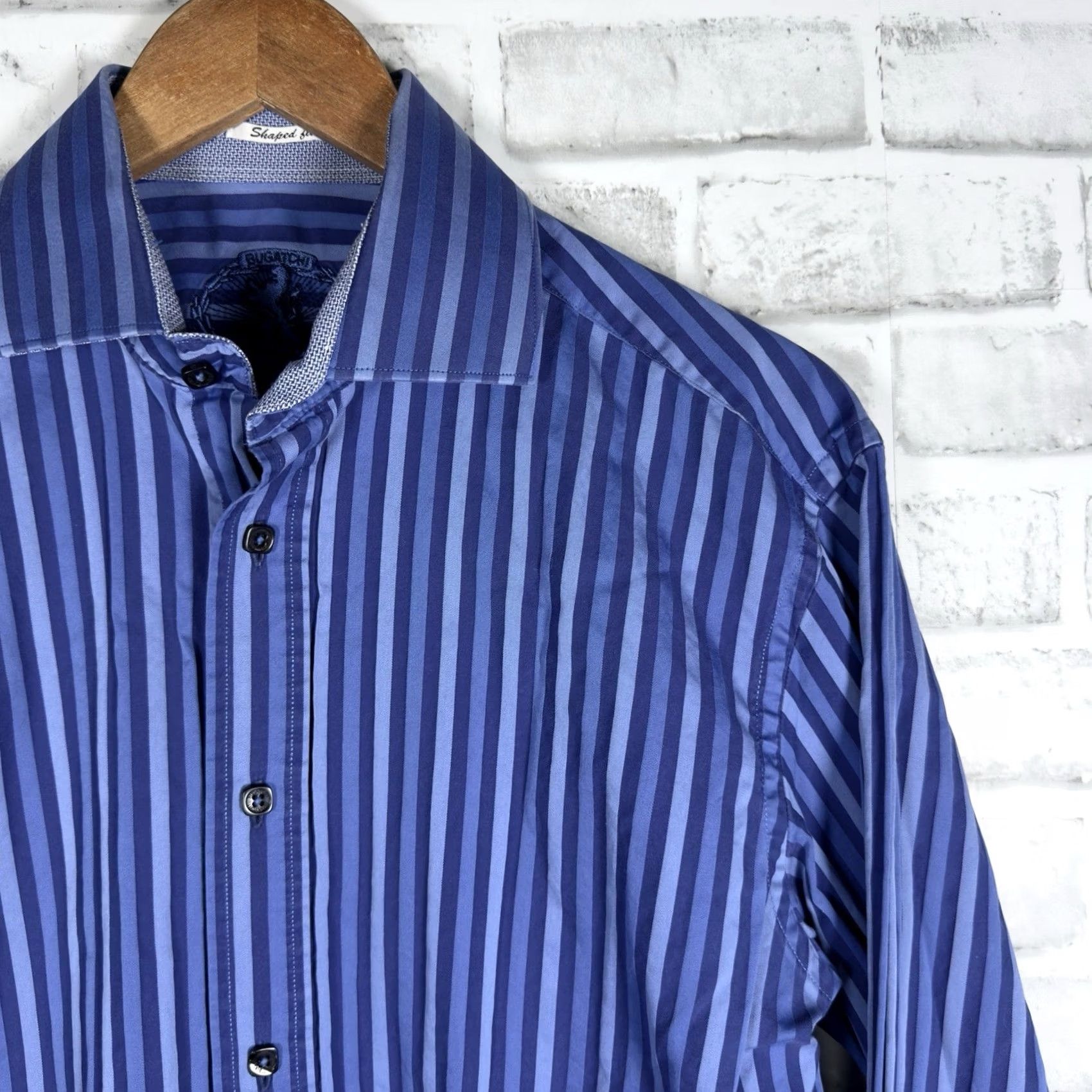 BUGATCHI Bugatchi Shaped Fit Cotton Striped Long Sleeve Button-Down Shirt Mens M Blue Shirt Size US M / EU 48-50 / 2 - 2 Thumbnail