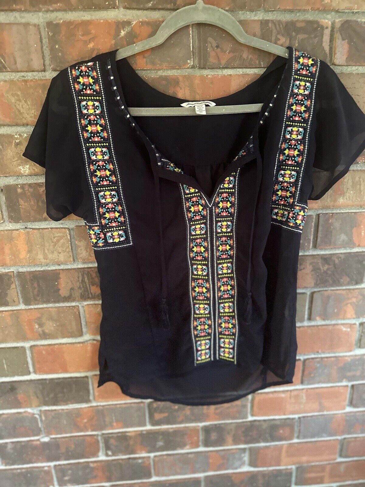 Designer American Eagle Blue Short Sleeve Blouse Size XS Extra Small Size M / US 6-8 / IT 42-44 - 2 Thumbnail