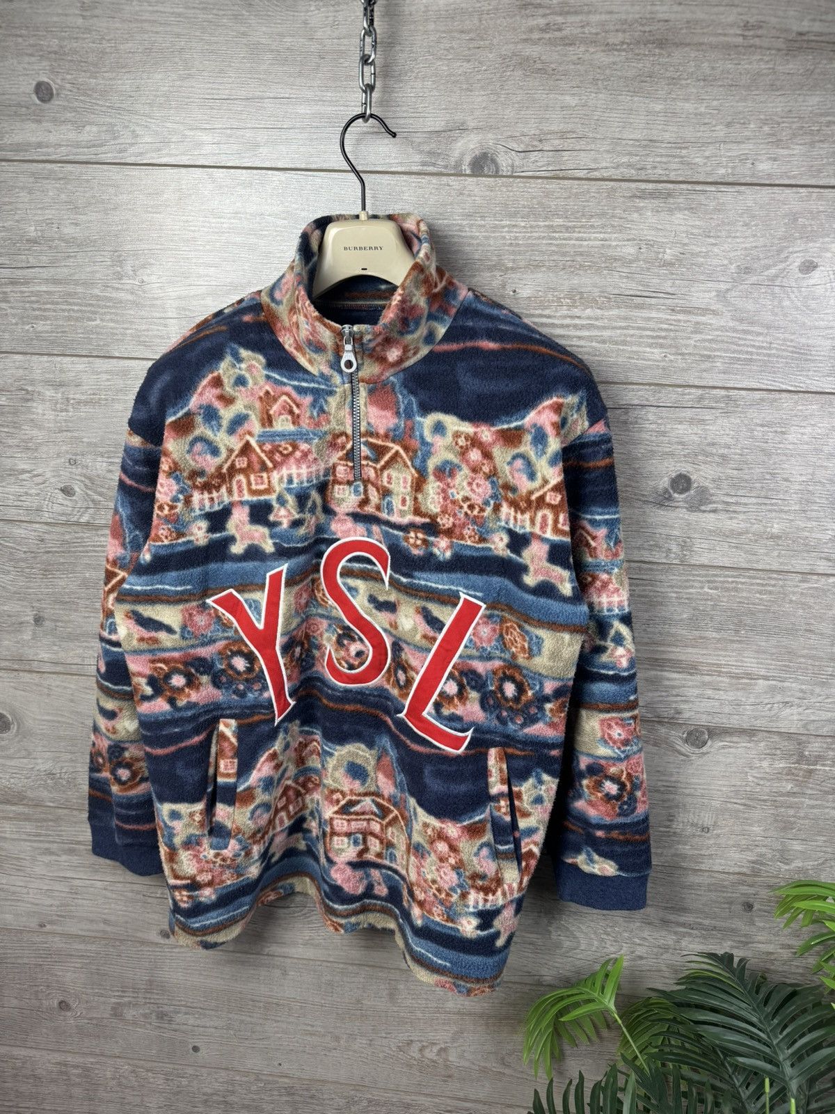 Japanese Brand YSL Fleece Yves Saint Laurent With Lightning and Big Logo Size US L / EU 52-54 / 3 - 6 Thumbnail