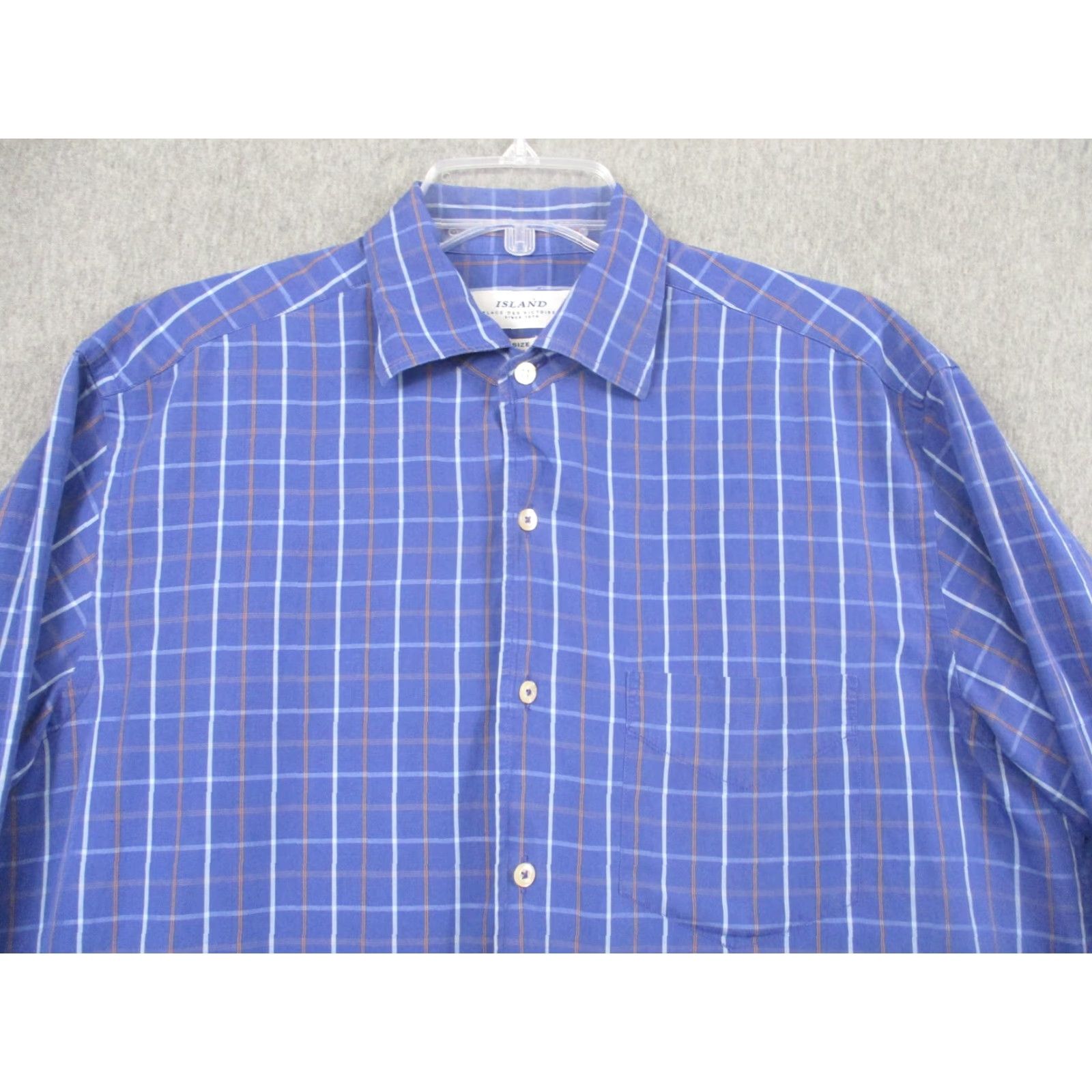 Vintage Island Place des Victoires Shirt Mens 41 Blue Plaid Button Down Made in Italy Size US L / EU 52-54 / 3 - 2 Thumbnail